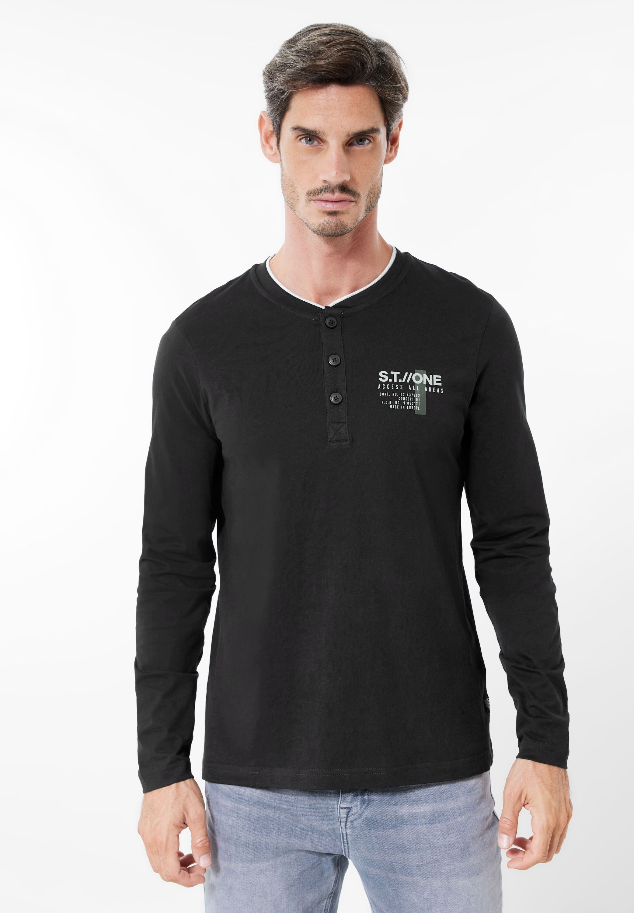 STREET ONE MEN Langarmshirt, in Unifarbe günstig online kaufen