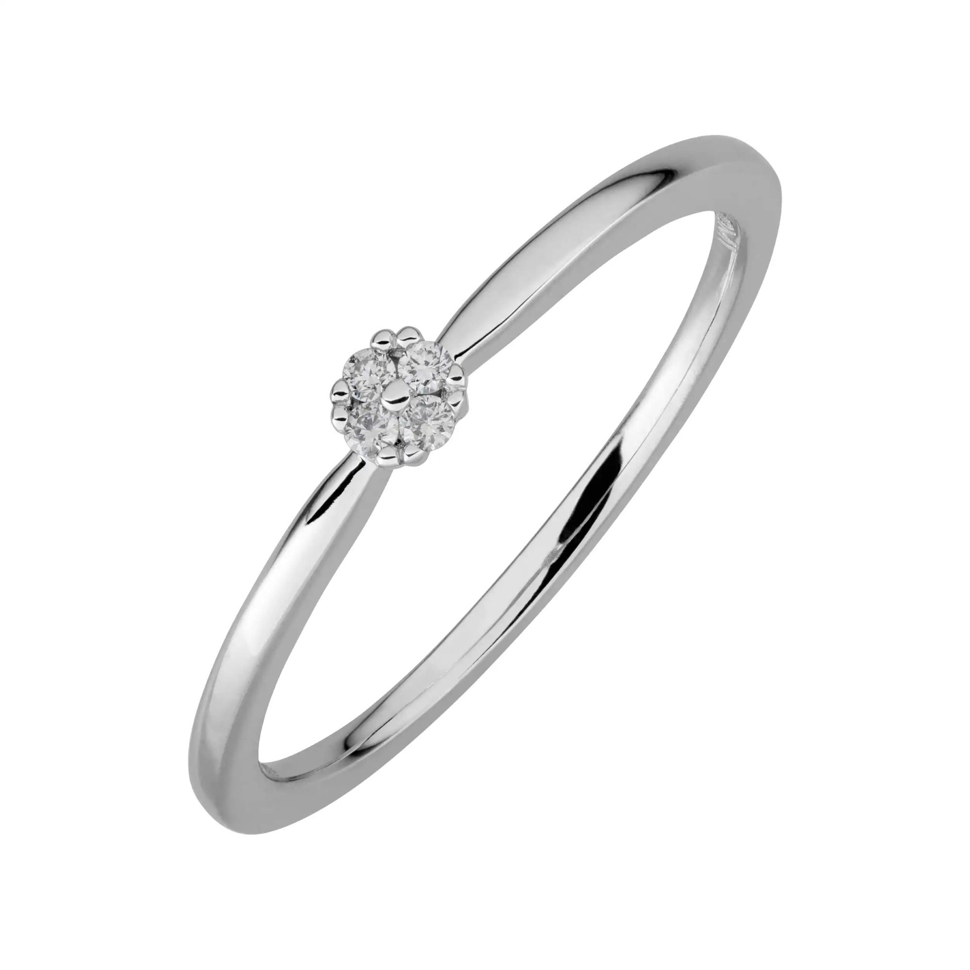 LYOMI Damen Fingerring "585/- Weißgold 4 synth. Diam. 0,045ct.", 050 (15,9), 0,05 VS = sehr kleine Einschlüsse, Gold, silber, Gold, Fingerringe