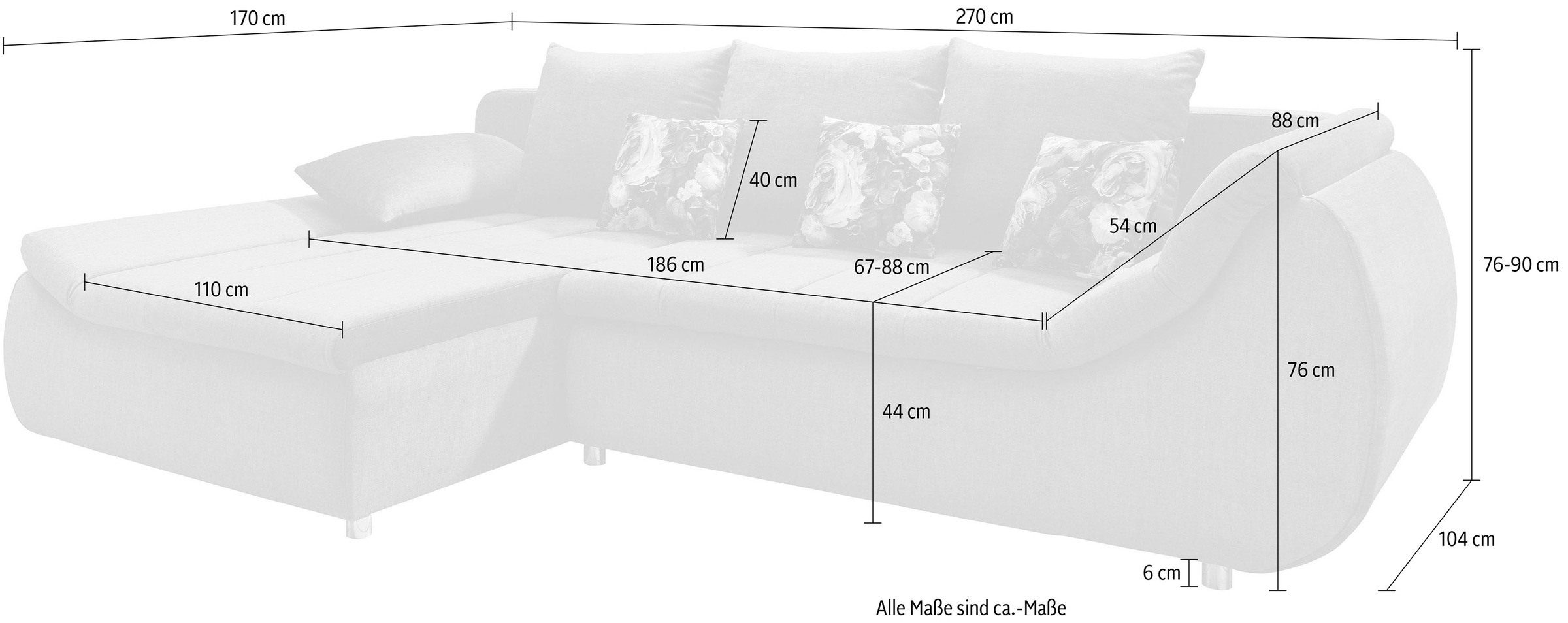 Thumbnail - Home affaire Ecksofa "Imolaa elegant, Breite 270cm, moderne Sitzsteppung, bequem, L-Form" auch mit Bettfunktion und Bett...