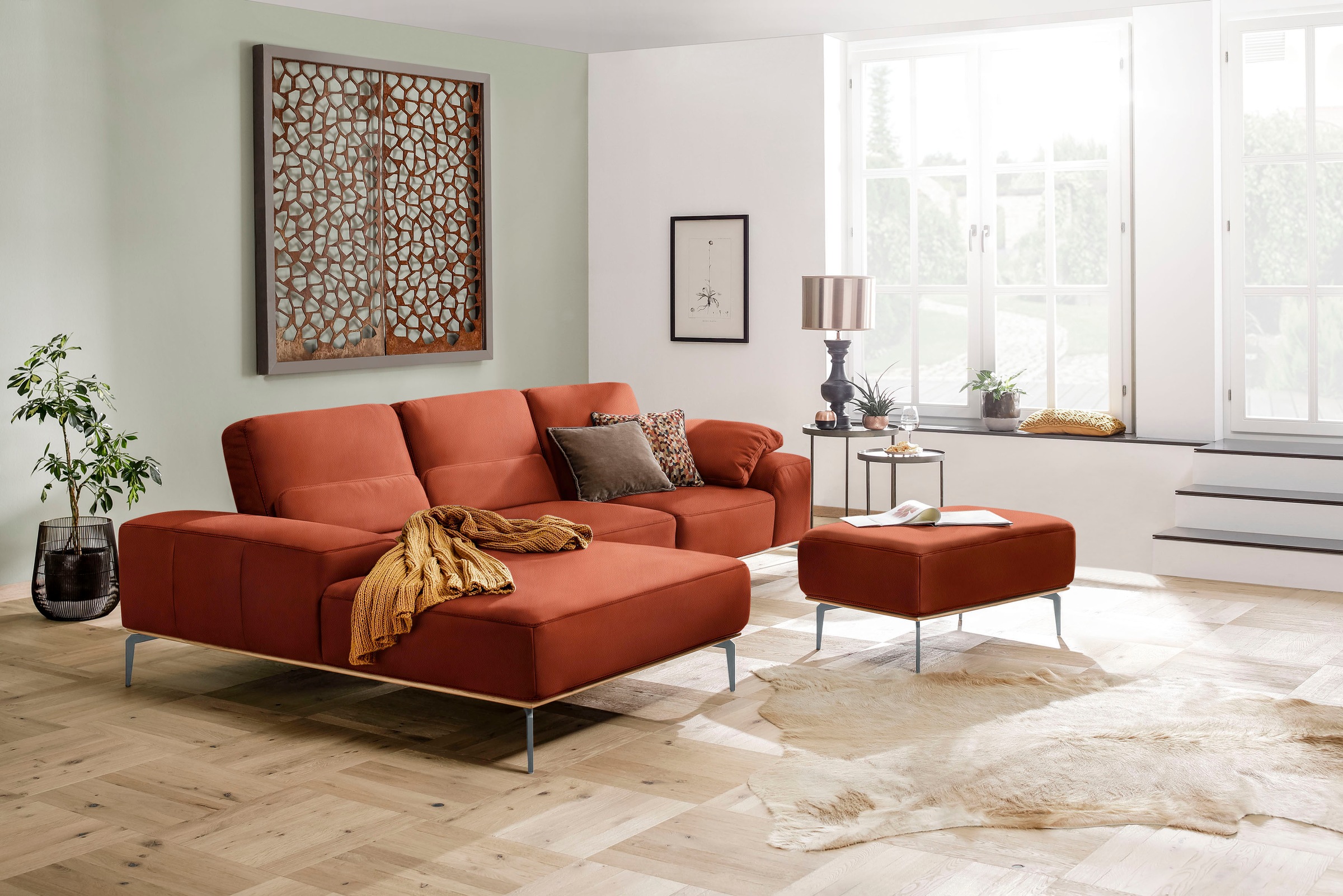 W.SCHILLIG Polsterhocker »run«, mit elegantem Holzsockel, Füße in Silber matt, Breite 75 cm