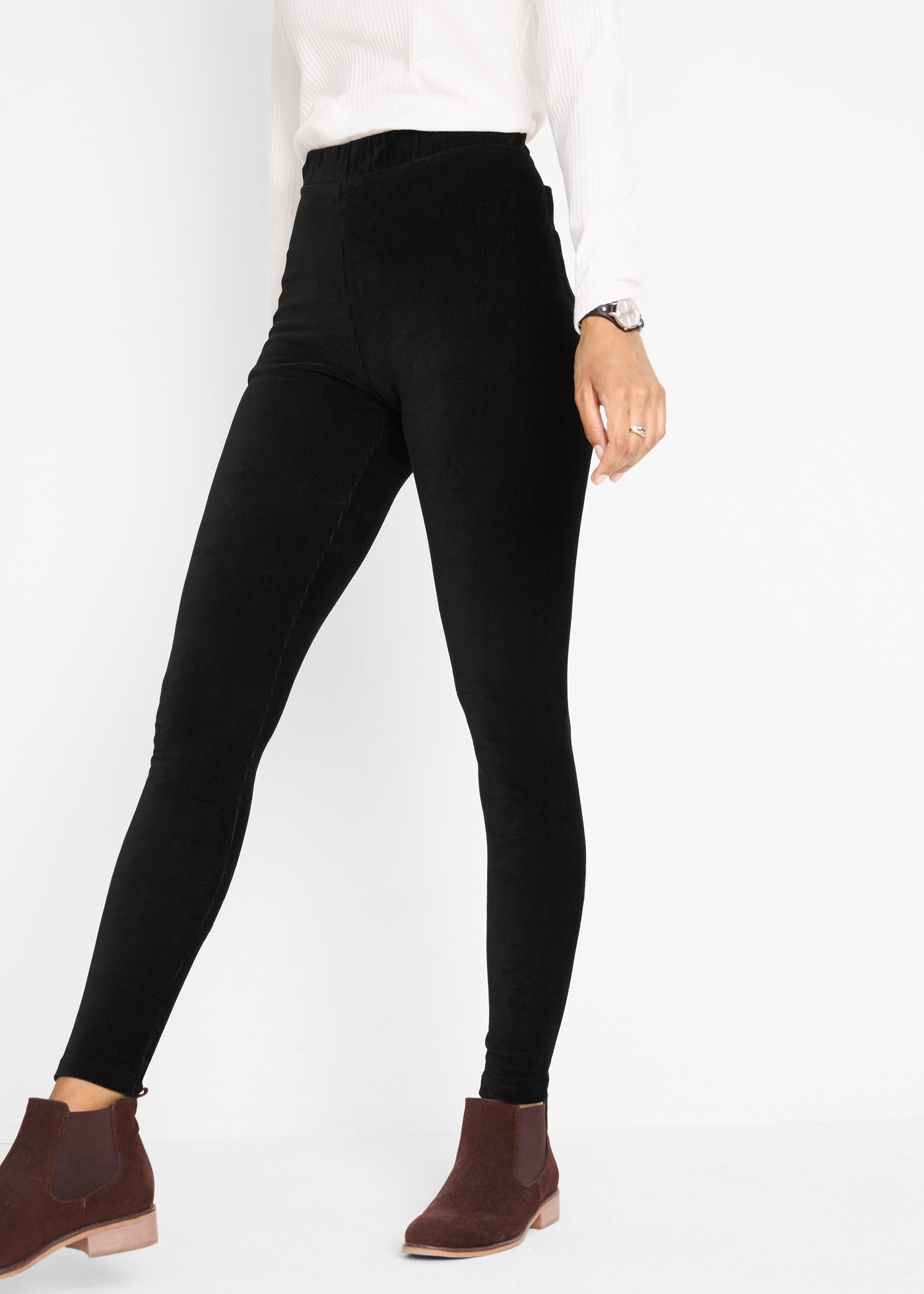 bonprix "Feincord-Leggings mit breitem Komfortbund" aus Feincord, mit Elasthan-Anteil, Skinny Fit