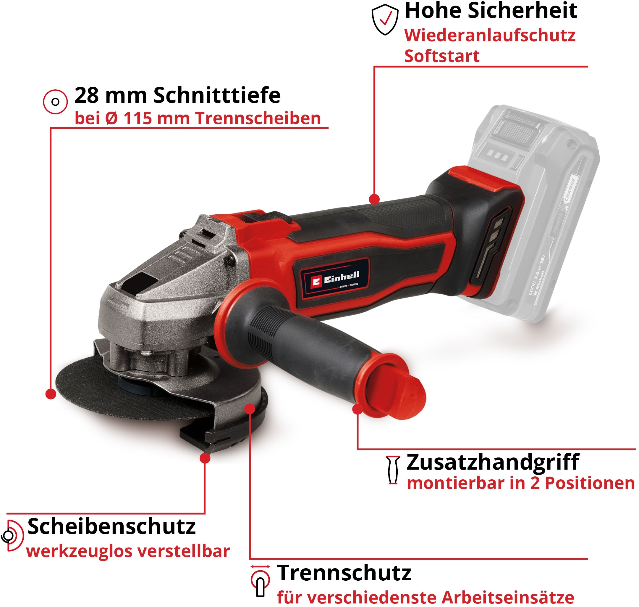 Einhell Akku-Winkelschleifer »TE-AG 18/115-2 Li - Solo«, ohne Akku und Ladegerät