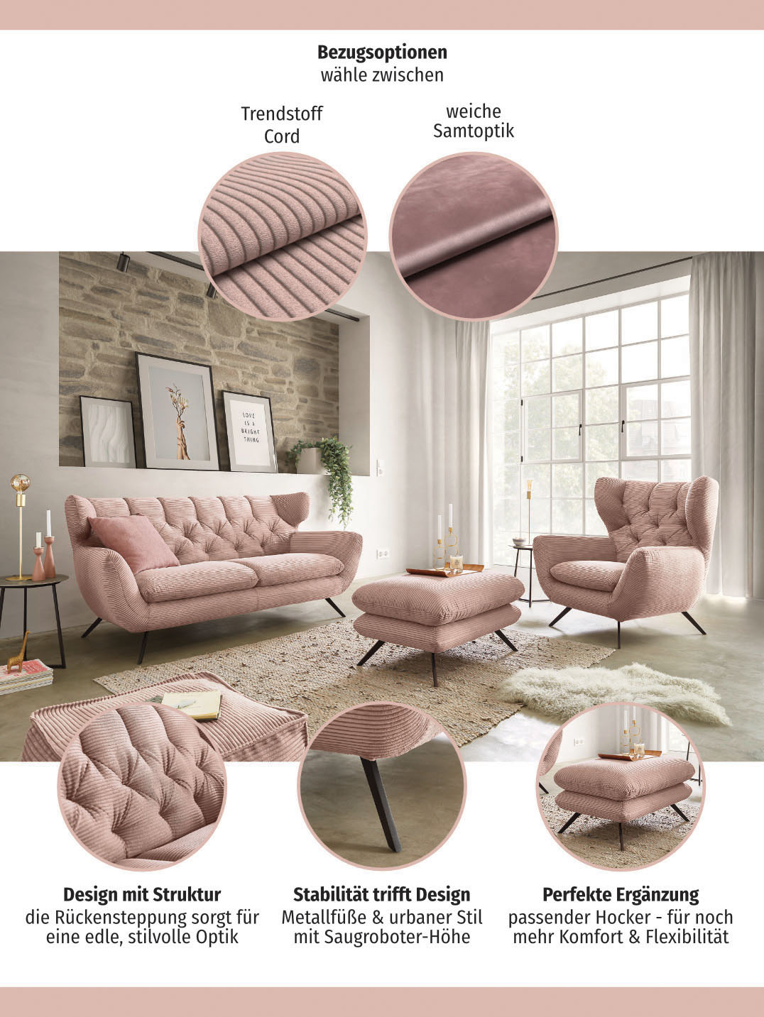 Thumbnail - 3C Candy 2,5-Sitzer "Beatrice, extravagantes Megasofa, bequem, Küchensofa", mit Rückensteppung im Rautenmuster, in Samt ...