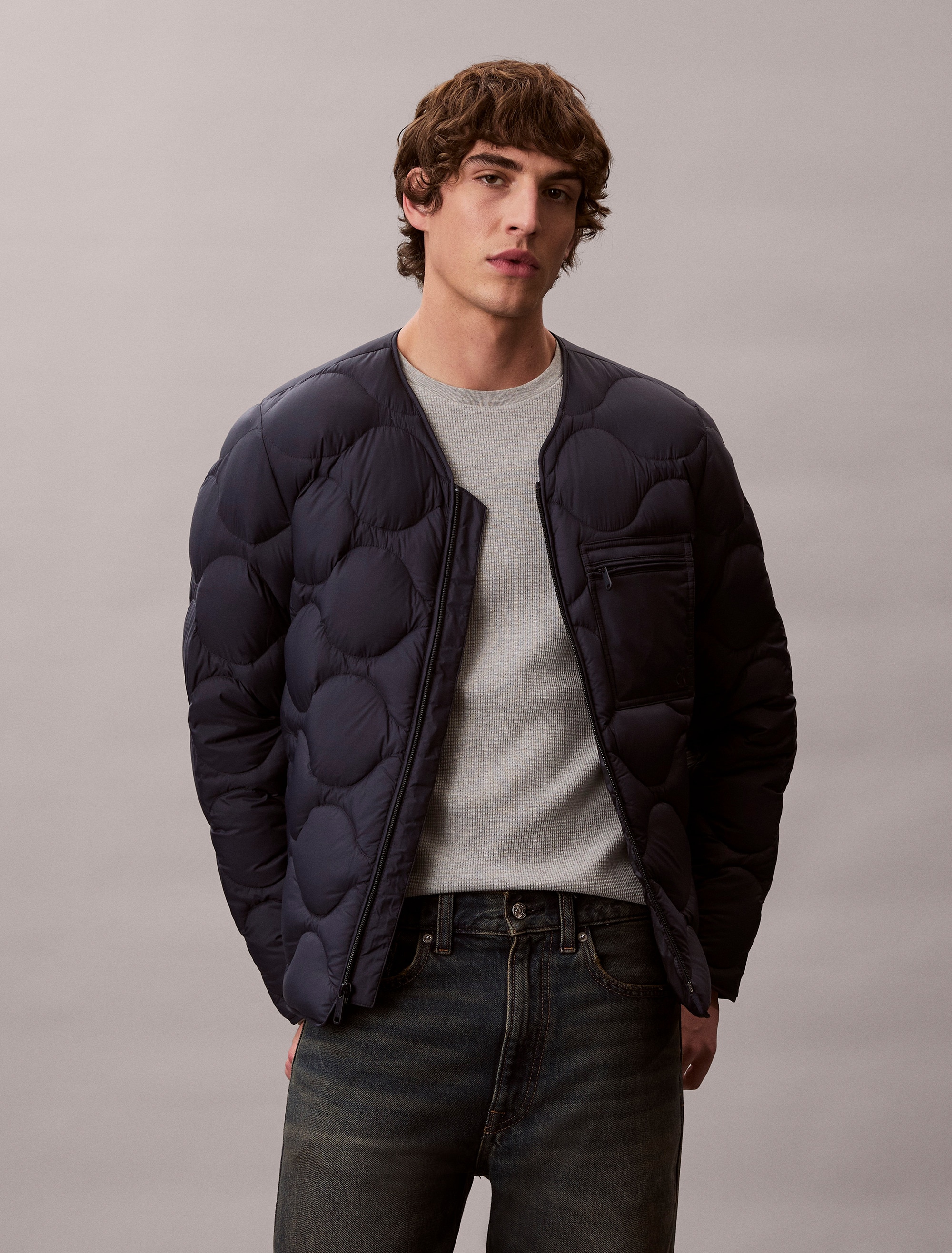 Calvin Klein Daunenjacke ohne Kapuze Strickkragen, Regular Fit, warm wattiert