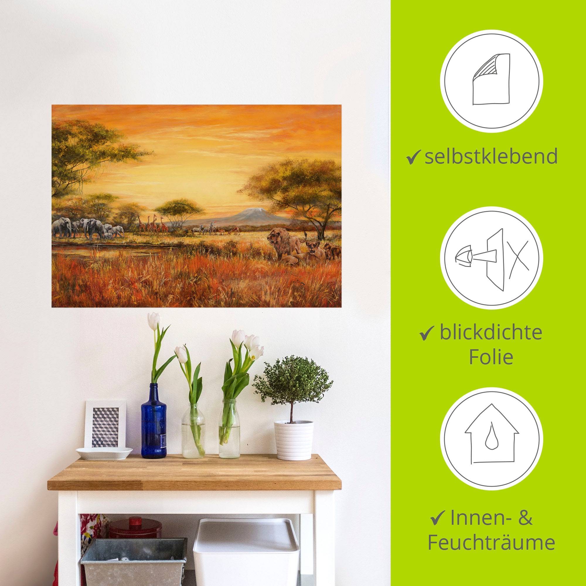 Artland Wandbild »Afrikanische Steppe mit Löwen«, Afrika, (1 St.), als Alubild, Outdoorbild, Leinwandbild, Poster, Wandaufkleber