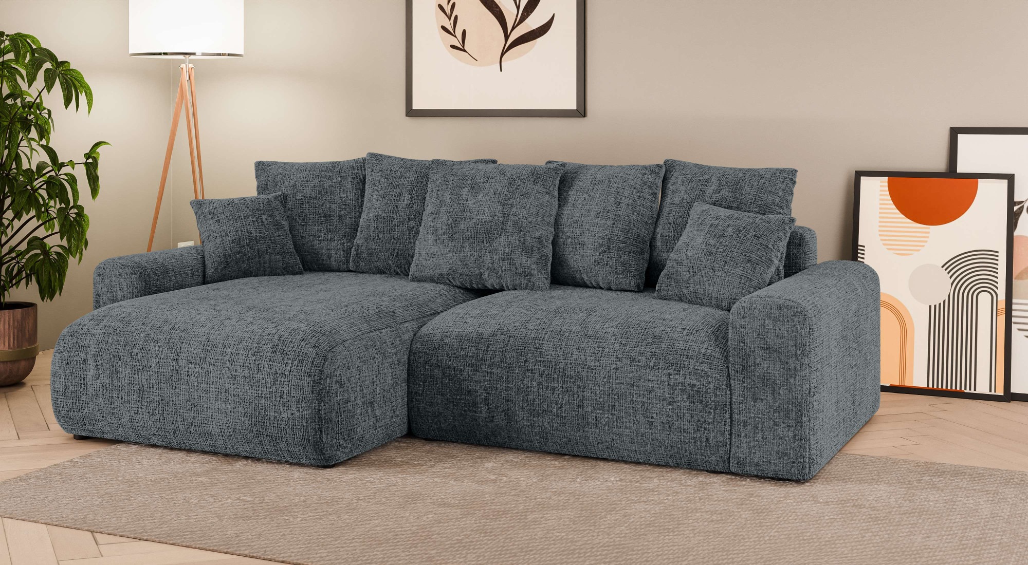 Home affaire Ecksofa »LAKESIDE klein mit Bettfunktion und Bettkasten, B/T/H 235/142/84 cm«, L-Form, Recamiere beidseitig montierbar, mit Wellenunterfederung