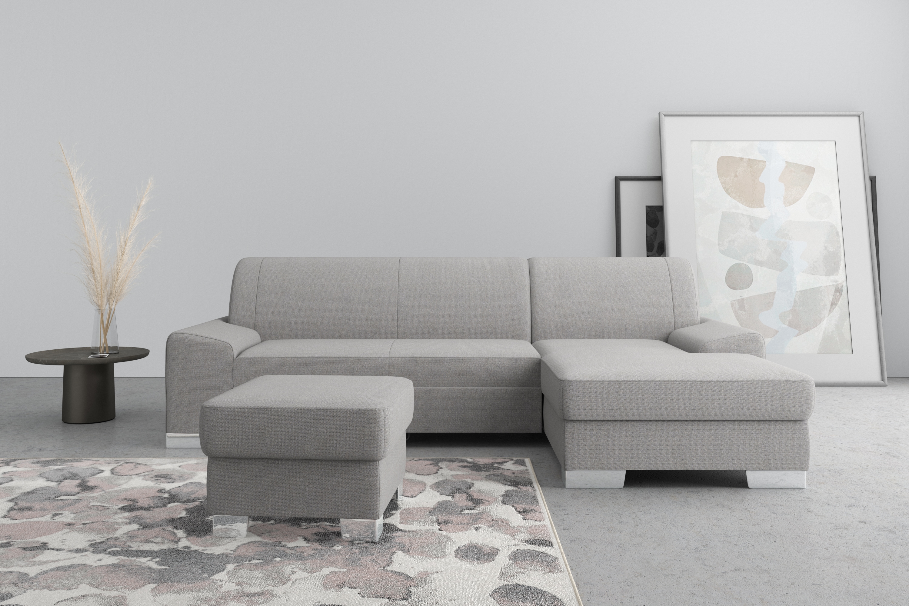 DOMO collection Ecksofa "Anzio L-Form, whlw. Bettfunktion, Federkern, hochwertig, Breite 271 cm" Ohne Bettfunktion, Recamiere rechts, Chenille-Struktur, grau