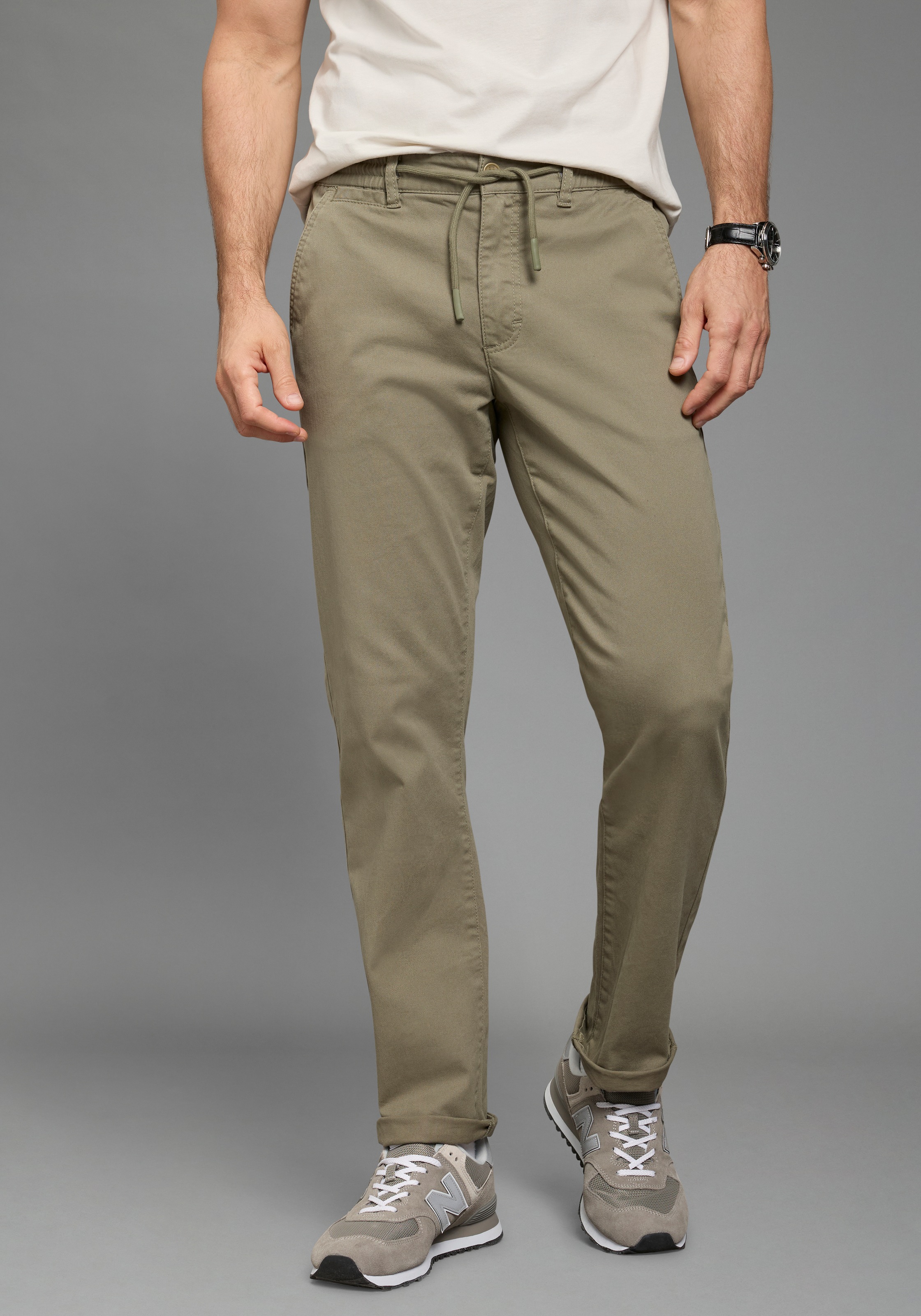 MAN'S WORLD Herren Dehnbund-Hose "Dehnbund Chino"khaki, Gr. 42, unifarben, Web, Obermaterial: 98% Baumwolle, 2% Elasthan, Hosen, gerade geschnitten,