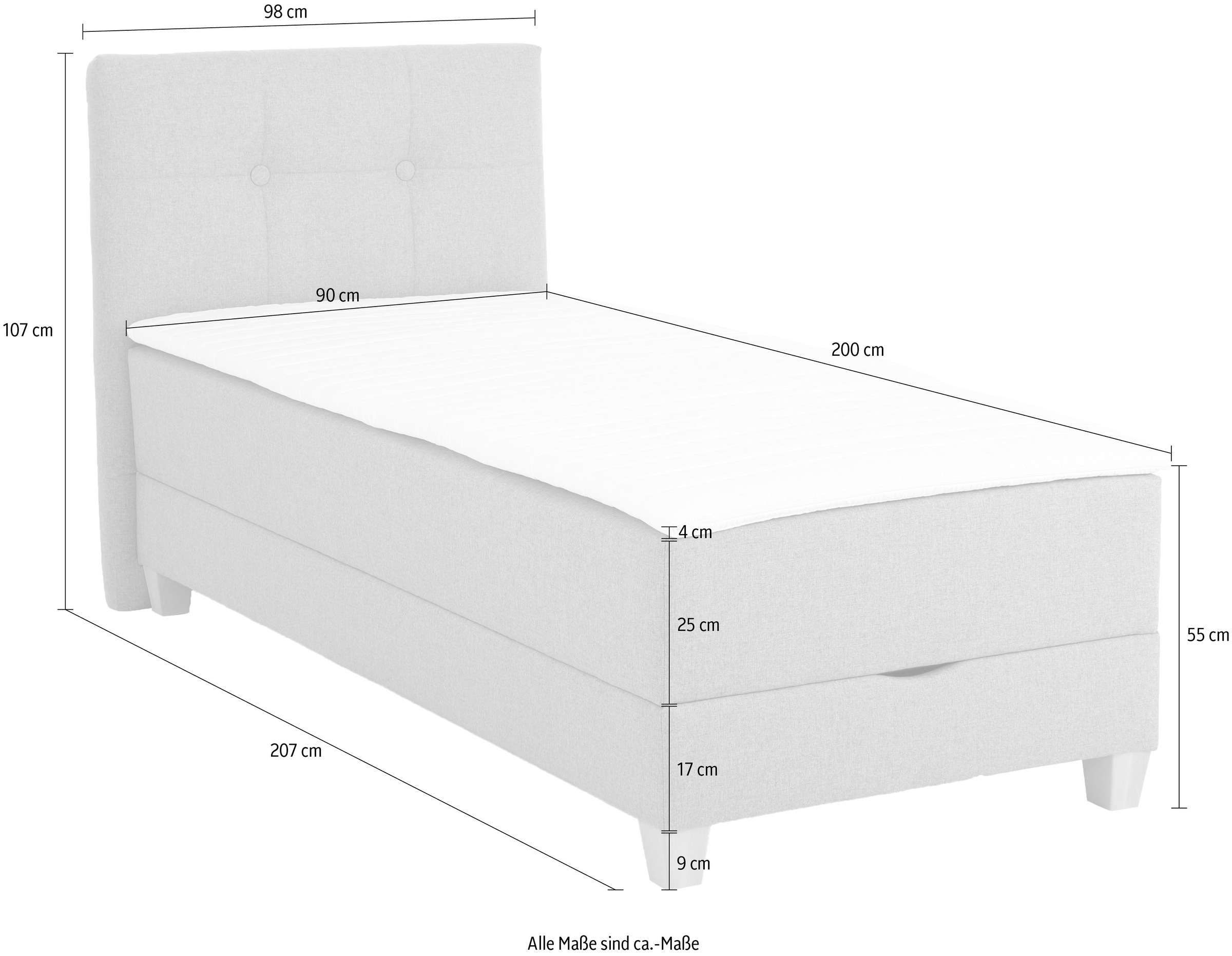 Home affaire Boxbett »Lonrai«, in H2,H3 & H4 und XXL - Überlänge 220cm wählbar, inkl. Topper