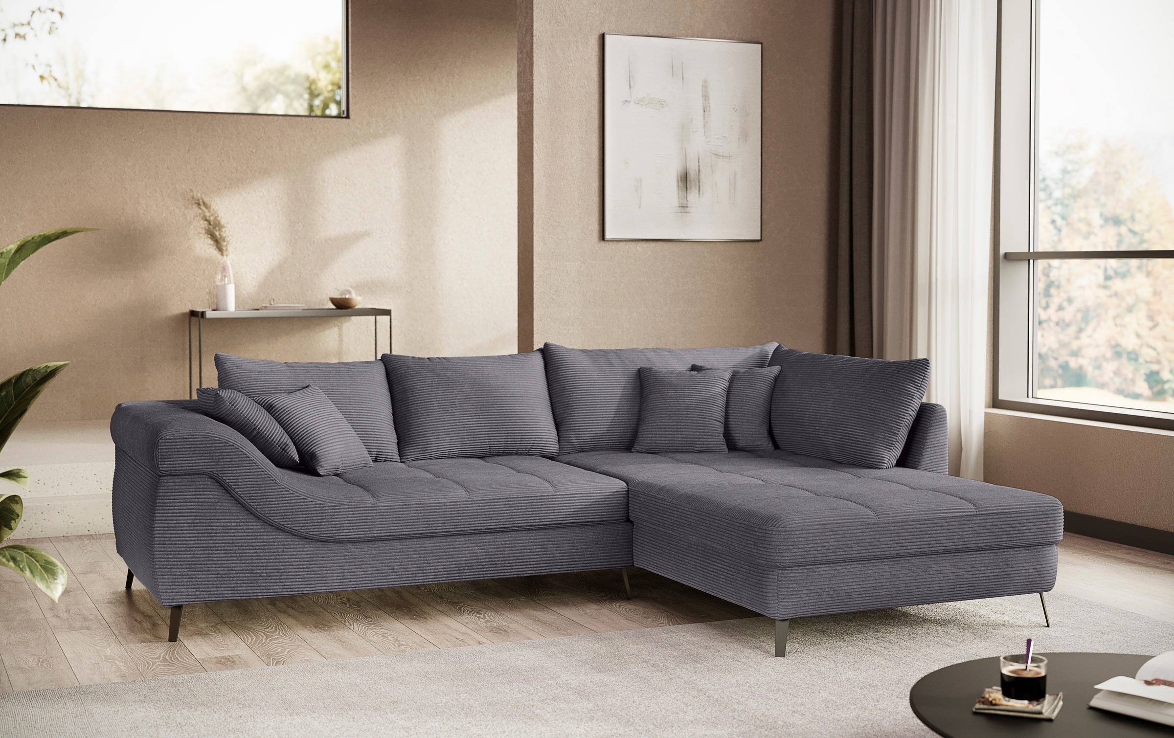 Mr. Couch Ecksofa »Portofino L-Form«, 4 Bezugsqualitäten, 13,5 cm hohe Metall-Profilfüße in matt-schwarz