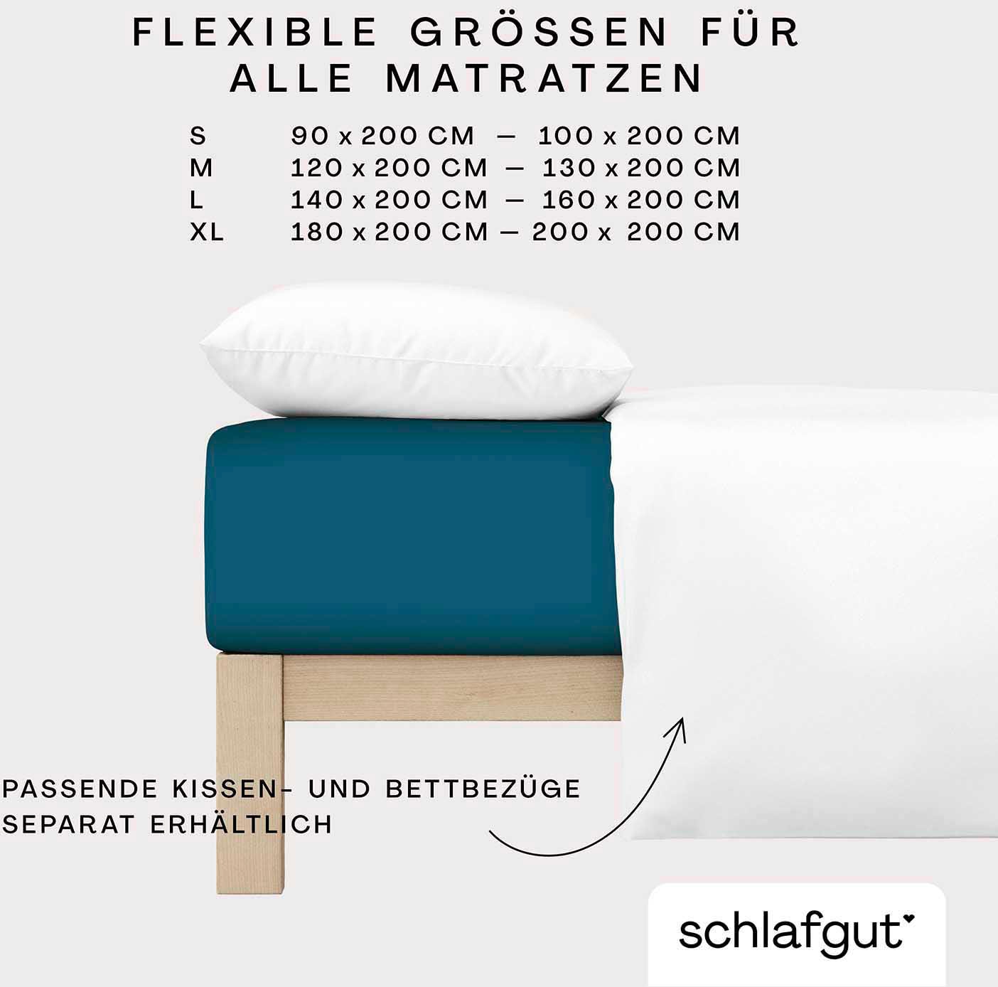 Schlafgut Spannbettlaken »CASUAL weich 100% u.a. bis langlebig, | cm, auf Bettlaken Matratzen zuverlässig, Gr. cm (1 Bio-Baumwolle«, in 25 BAUR für oder Rechnung 180x200 140x200 St.), Höhe, 90x200