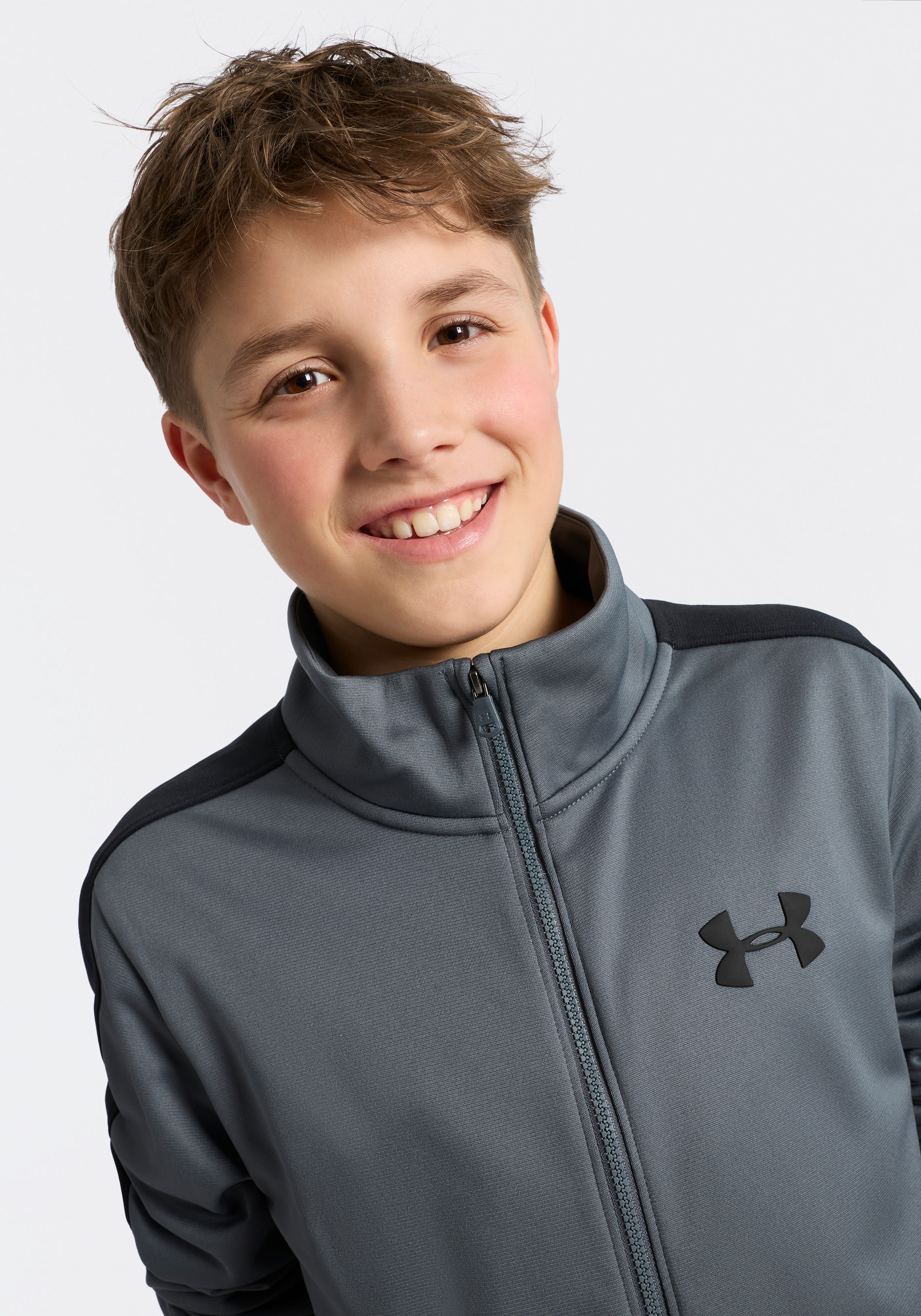 Trainingsanzug UNDER ARMOUR "UA RIVAL KNIT TRACK SUIT", Jungen, Gr. XL, pitch gray, schwarz, schwarz, Obermaterial: 100% Polyester, Sportanzüge Trainingsanzug, Für Kinder - Material innen weich angeraut 2