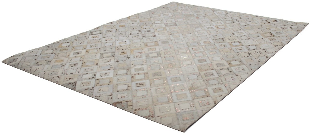 Teppich KAYOOM "Spark 110", weiß (elfenbein, chrom), B:80cm H:8mm L:150cm, Rindsleder, Teppiche, Teppich, 100% Leder, metallische Effekte, handgenähtes Unikat 2