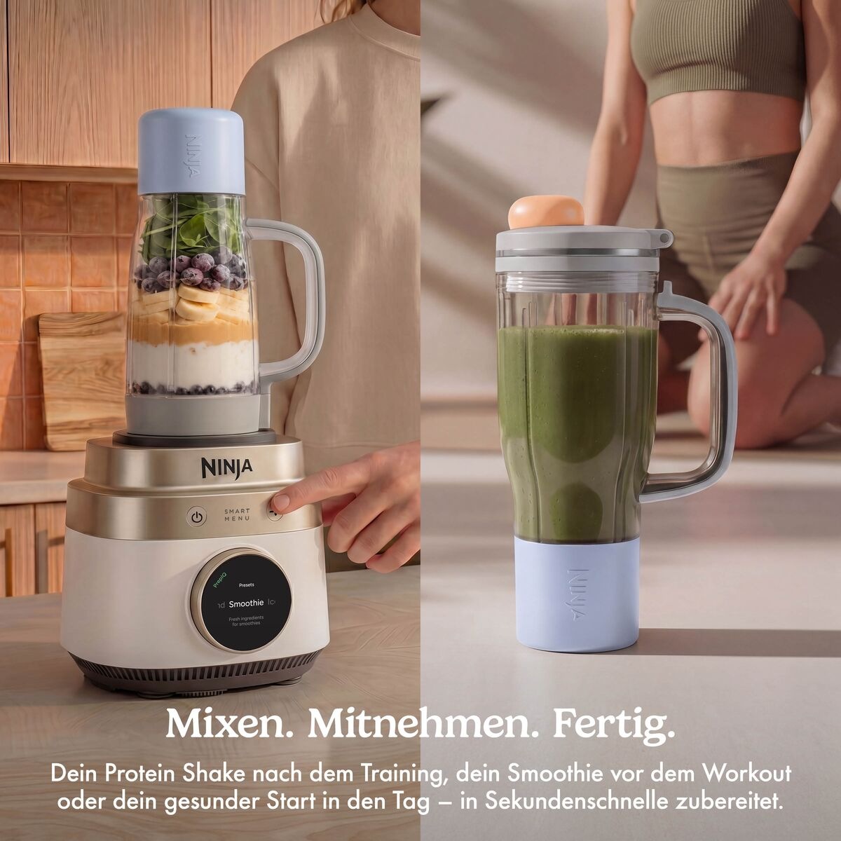 NINJA Standmixer »LB401EUWH1 Ninja CrushBOSS 3-in-1-Küchensystem« 1200 W mit Food Processor und Becher – Weiß & Champagne