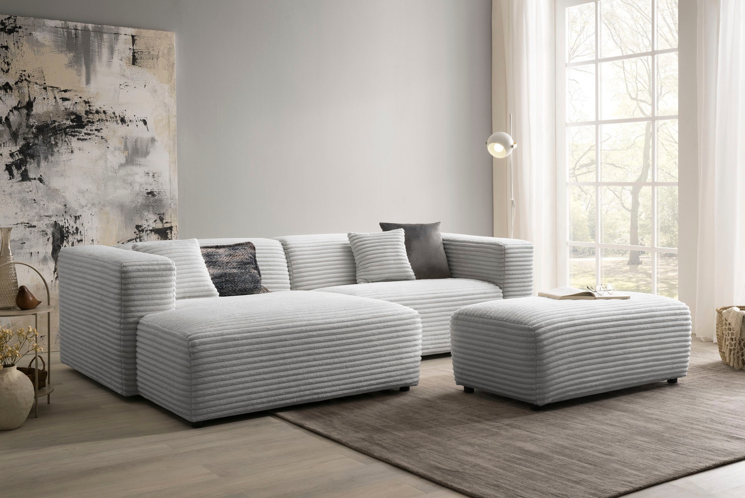 andas Polsterecke »BAKELS, Ecksofa-Set mit Hocker, L-Form mit Schlaffunktion«, Ecksofa-Set (incl. Hocker) im trendigen Megacord