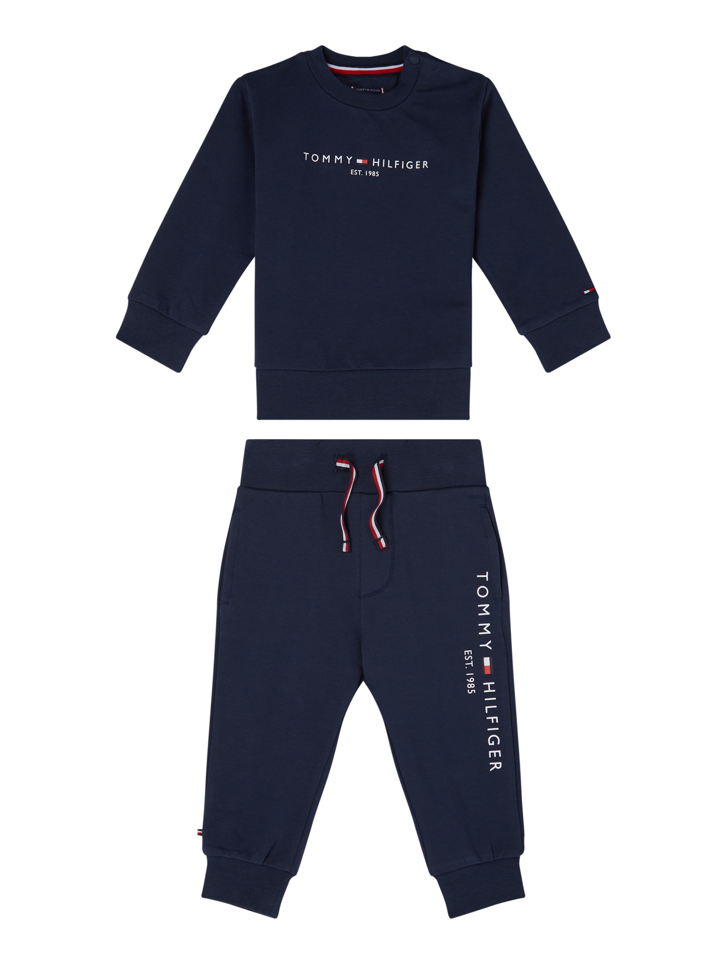 TOMMY HILFIGER Jungen Shirt & Hose "BABY ESSENTIAL CREWSUIT", Gr. 74, blau, Sweatware, Obermaterial: 95% Baumwolle, 5% Elasthan, KOB Set-Artikel