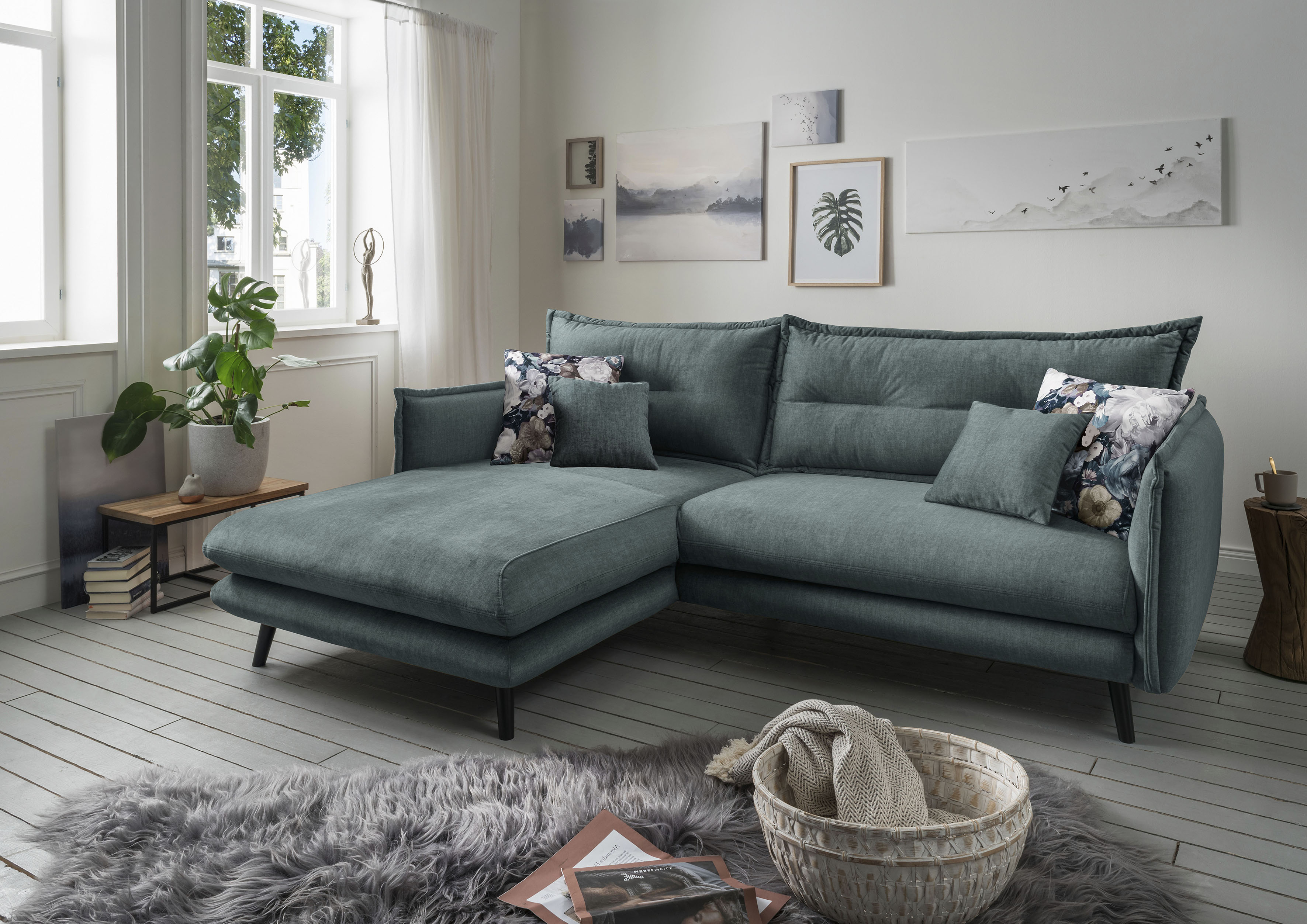 Home affaire Ecksofa "Levke, 255 x 180 cm, modern und bequem" Velours, L-Form, inkl. Rücken- und Zierkissen