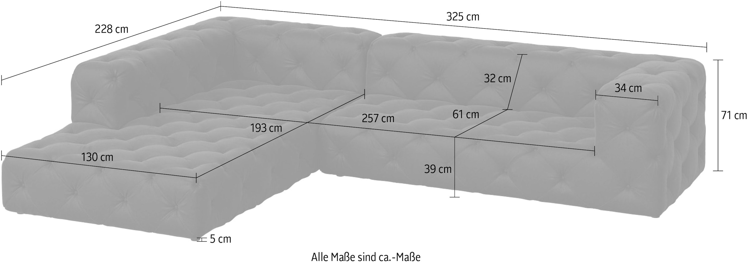 Places of Style Ecksofa »FOLLINA«, L-Form, mit klassischer Chesterfield-Knopfheftung