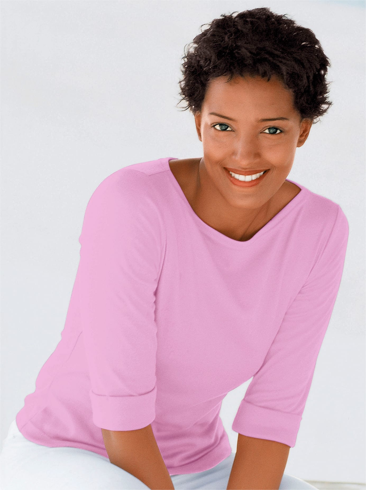 Rundhalsshirt CLASSIC BASICS "Shirt", Damen, Gr. 40, rosa (rosé), 100% Baumwolle, unifarben, Rundhals, Shirts Rundhalsshirt, Topseller