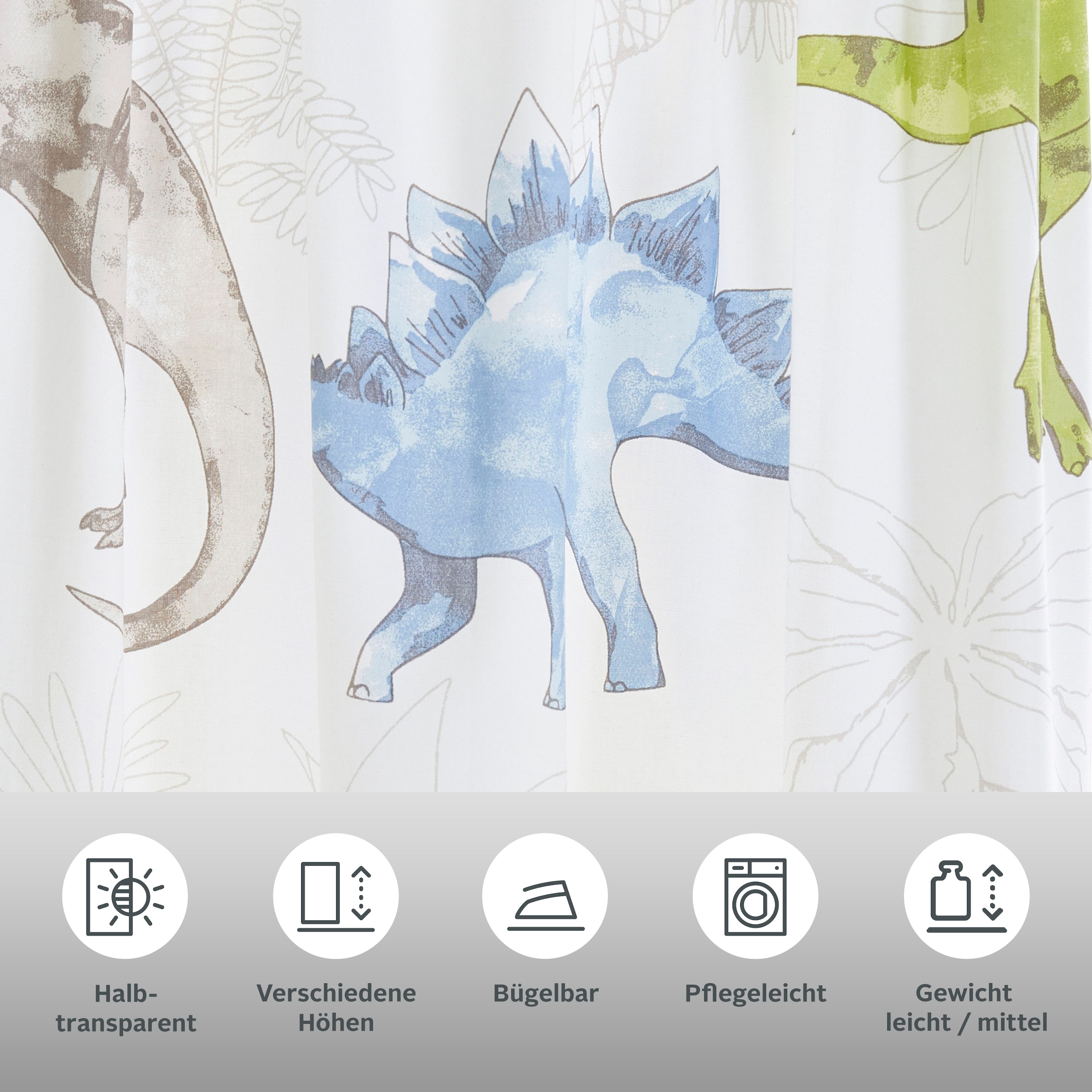 my home Gardine »DINO«, (1 St.), Kindergardine, einseitig mit Dinosauriern bedruckt