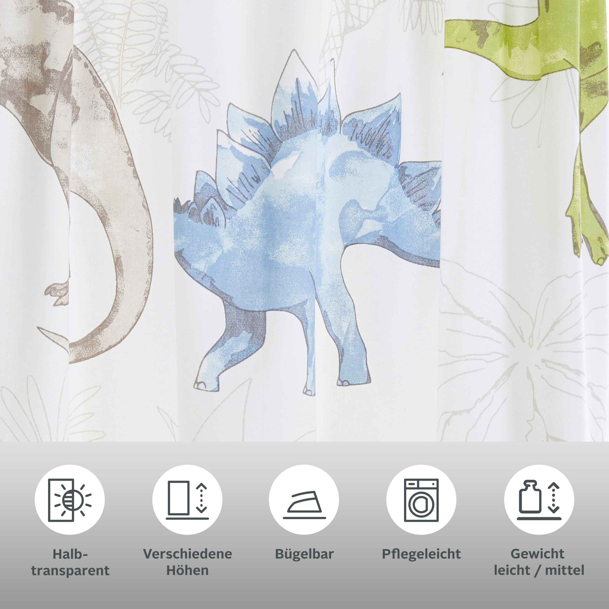 Thumbnail - my home Gardine "DINO", (1 St.), Kindergardine, einseitig mit Dinosauriern bedruckt