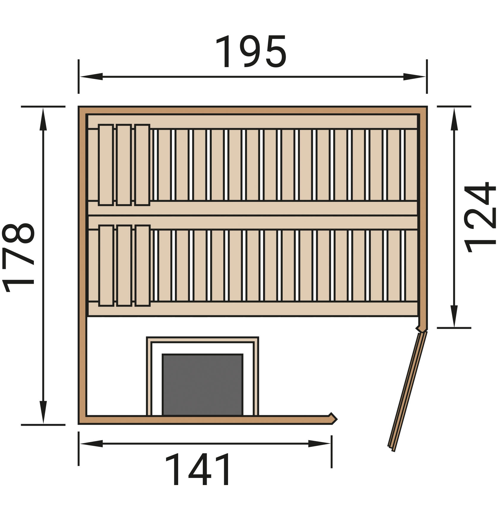 weka Sauna »Massivholzsauna TURKU 1«, Blockbohlen, moderne Ganzglastür