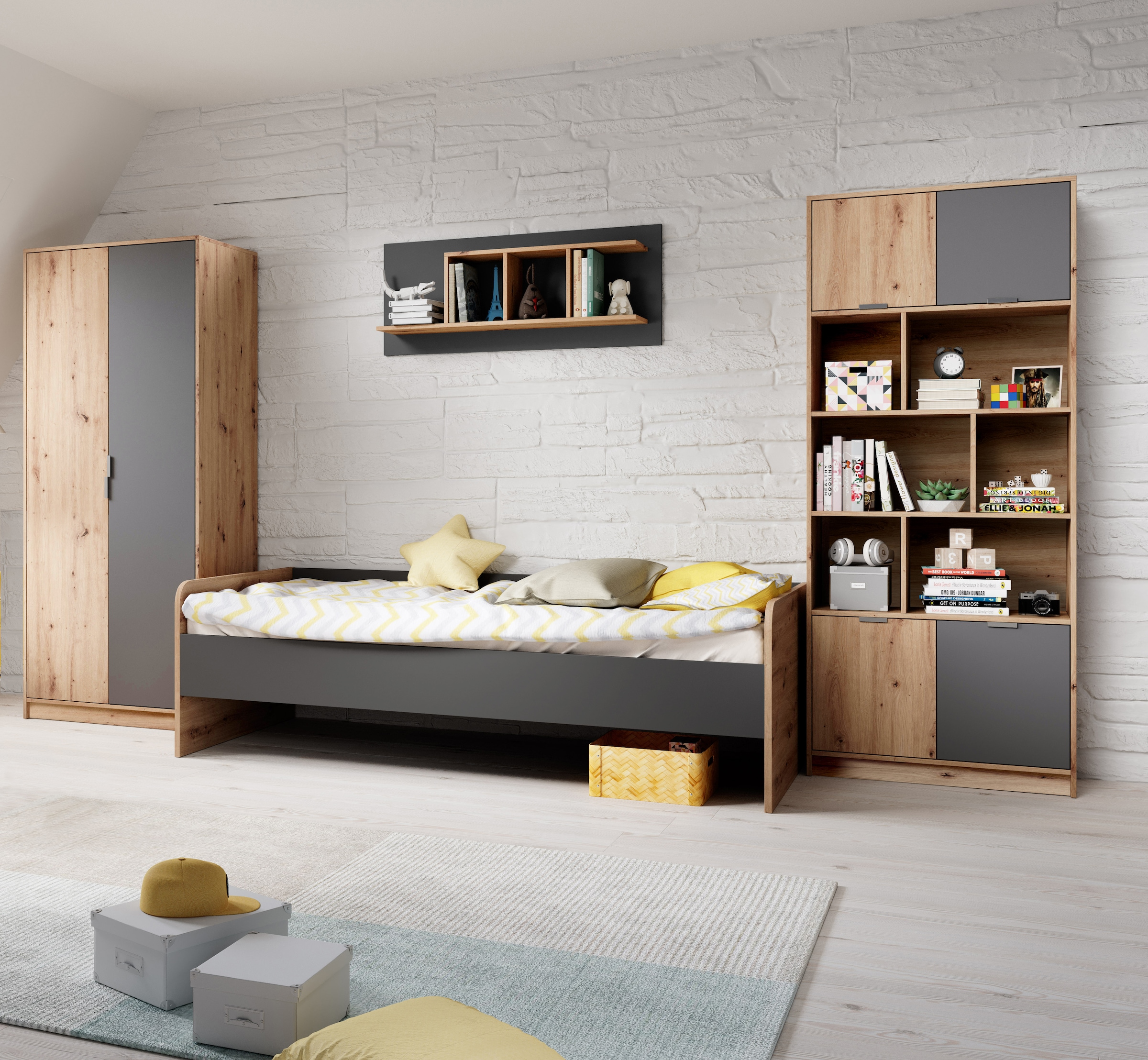 Begabino Jugendzimmer-Set »Karla Kleiderschrank, Schreibtisch, Hängeregal, Standregal«, (Set, 4 tlg.), wahlw. mit Bett, anstelle des Tisches bestellbar, Artikelnr. 20676915