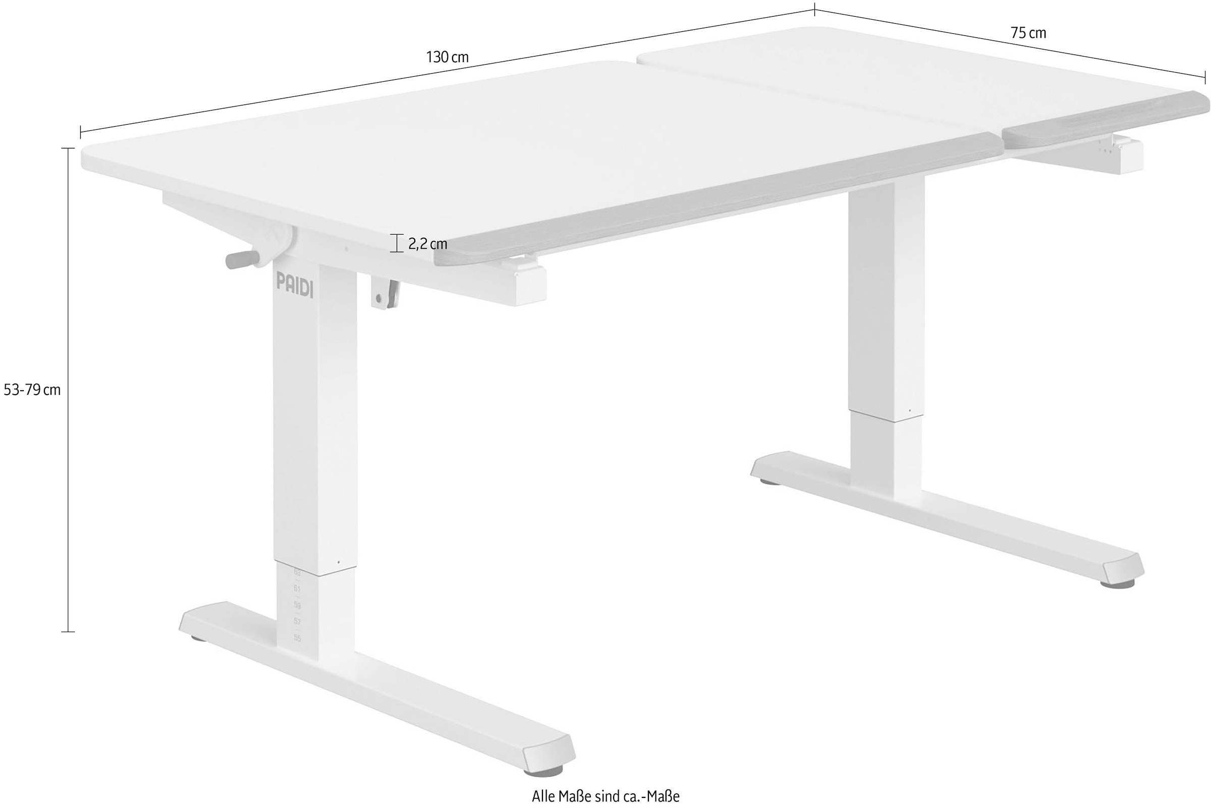 PAIDI Schreibtisch »TEENIO GT in verschiedenen Ausführungen, mitwachsend & ergonomisch« B/H/T ca. 130/53-79/75 cm, Kreideweiß,  höhenverstellbarer Schülerschreibtisch, Platte bis 14° neigbar