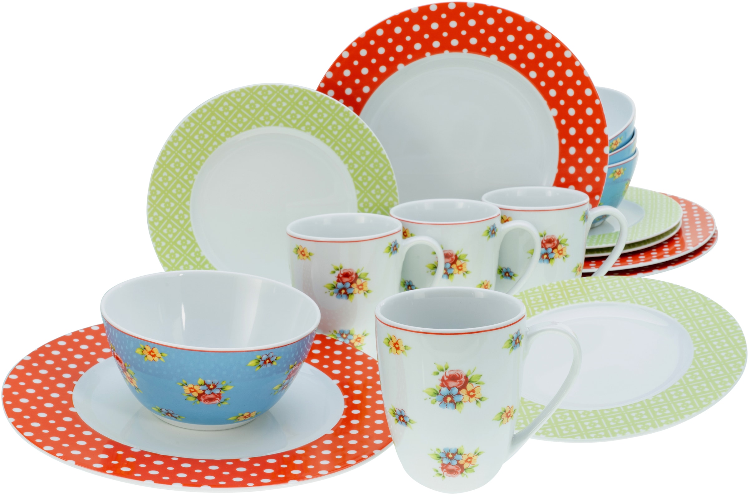 CreaTable Kombiservice "Geschirr-Set Emily", (Set, 16 tlg., Kaffeeservice und Tafelservice im Set, für 4 Personen), Serv