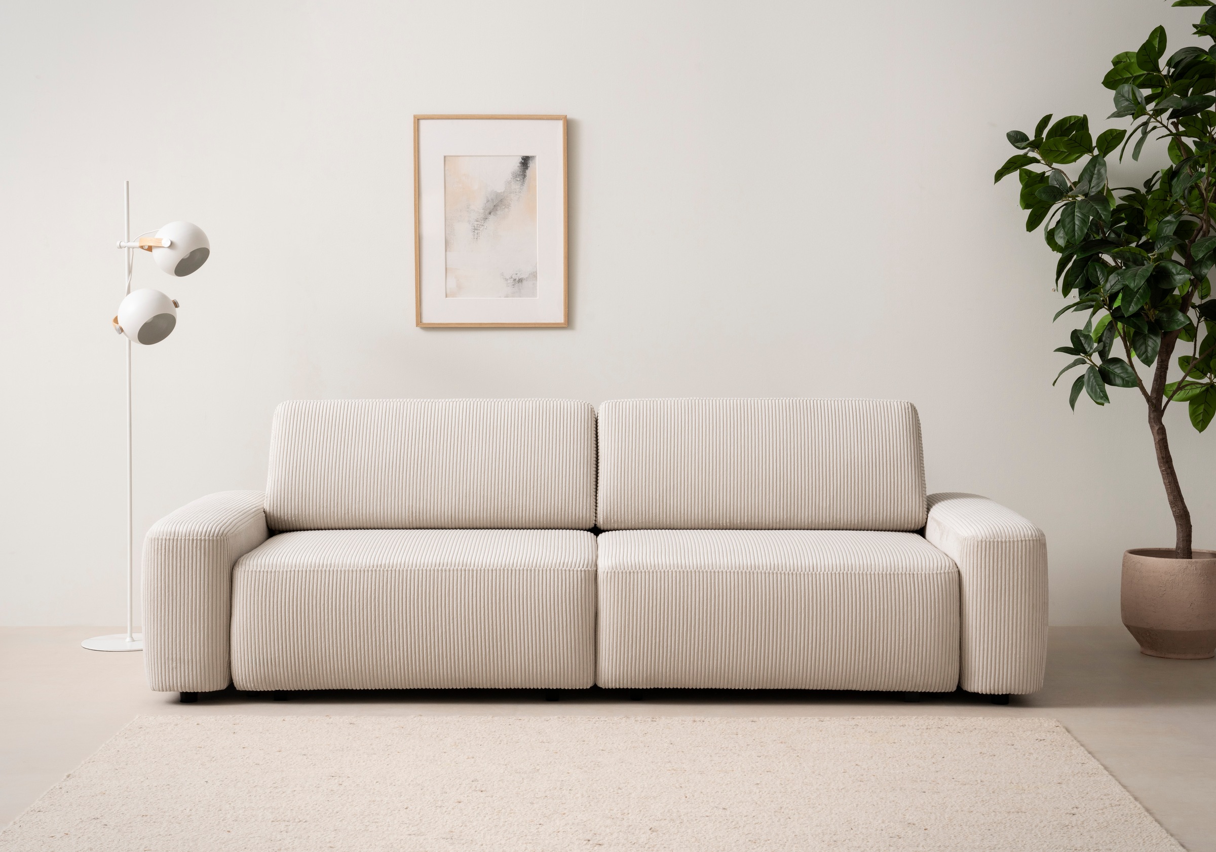 INOSIGN 3-Sitzer »TORGE (257cm), Sofa,Schlafsofa in Cord, Samtvelours, Struktur fein«, rundes Design, Schlaffunktion u. Bettkasten, Liegefläche: 135/200 cm
