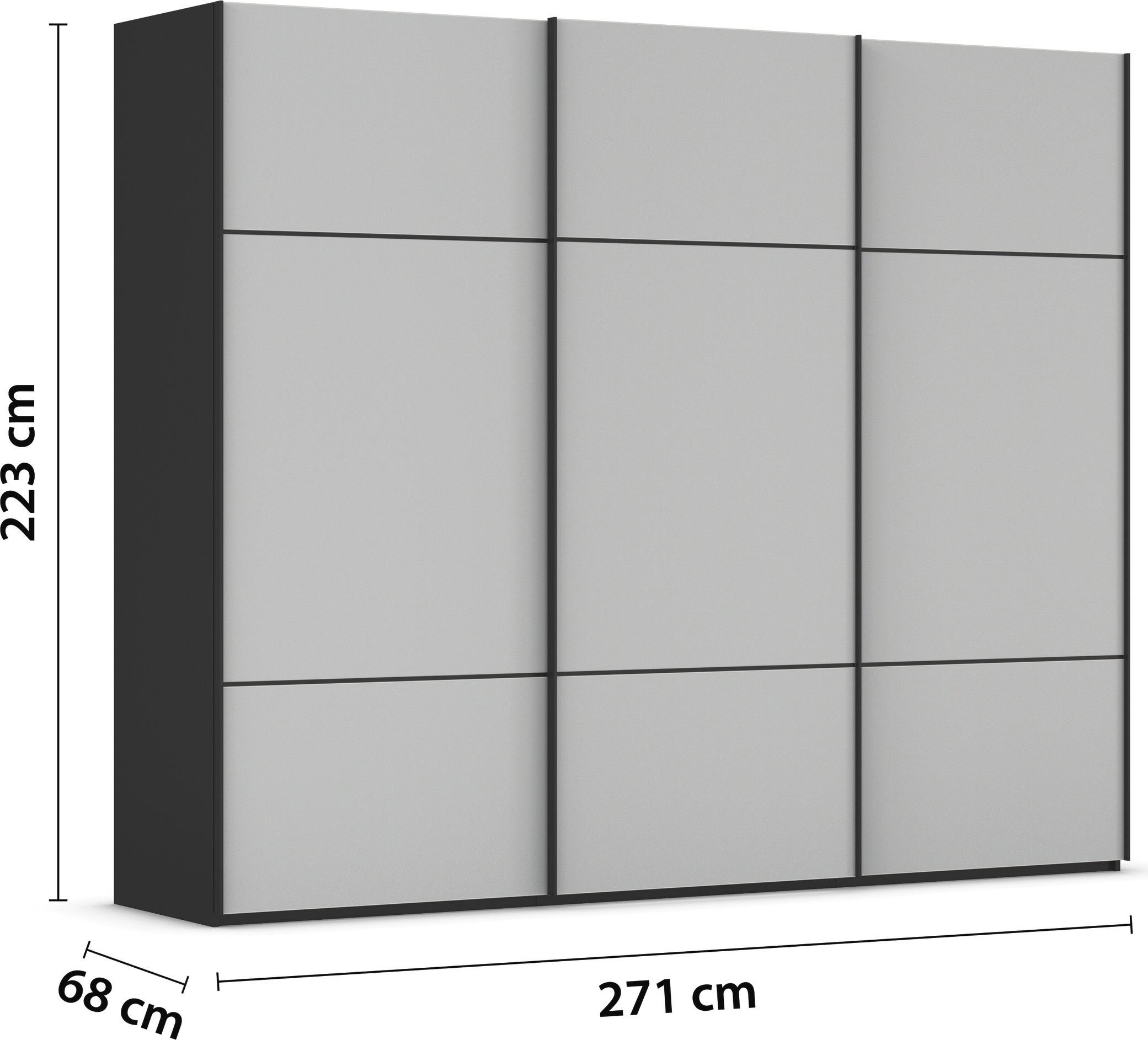rauch Schwebetürenschrank »Kleiderschrank Schrank Garderobe Schlafzimmerschrank SCALE-TRIO«, edle dreigeteilte Front mit 2 Zierleisten Glasfront MADE IN GERMANY