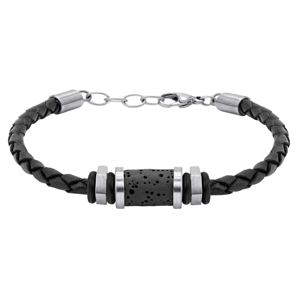 ONE ELEMENT Edelstahlarmband »Armband aus Edelstahl 19 +3 cm lang, Leder Ø 4 mm«