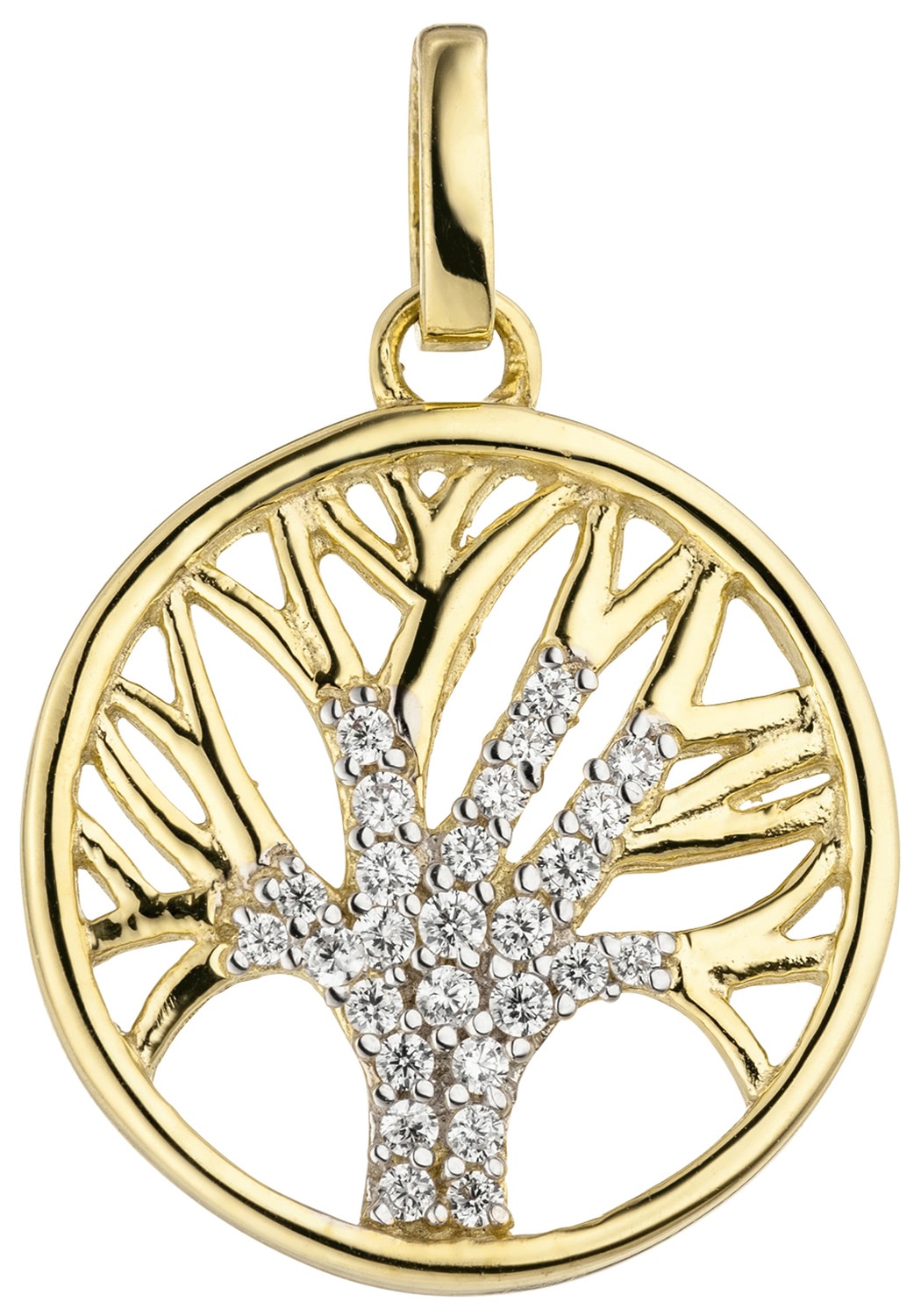 JOBO Kettenanhänger »Anhänger Lebensbaum«, 375 Gold bicolor mit 27 Zirkonia