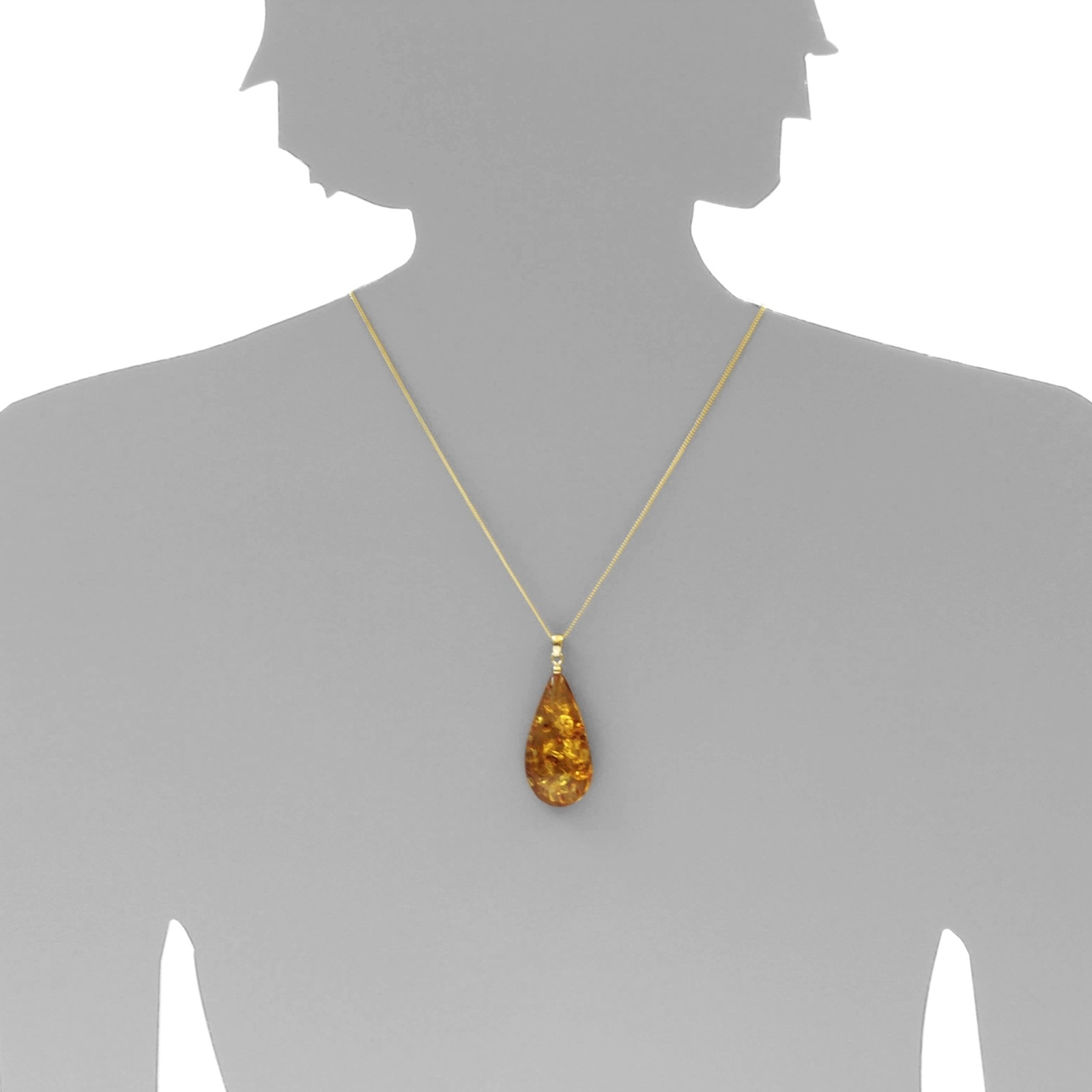 Ostsee-Schmuck Collier Pendentif Ambre Goutte Or 45cm 2