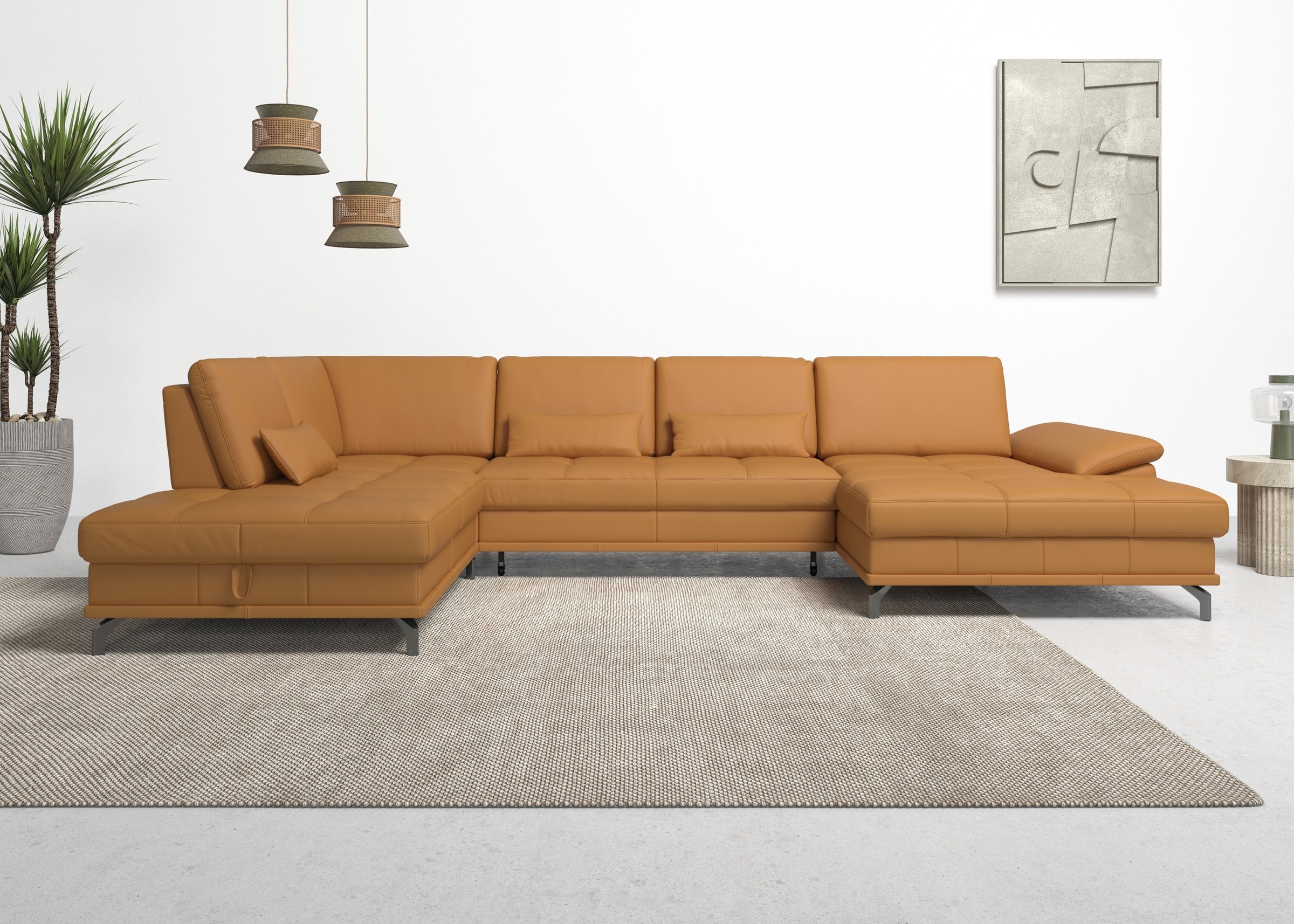 Places of Style Wohnlandschaft »Costello U-Form, mit Sitztiefenverstellung, Armteilverstellung und«, 3 Nierenkissen, optional Bettfunktion und Bettkasten