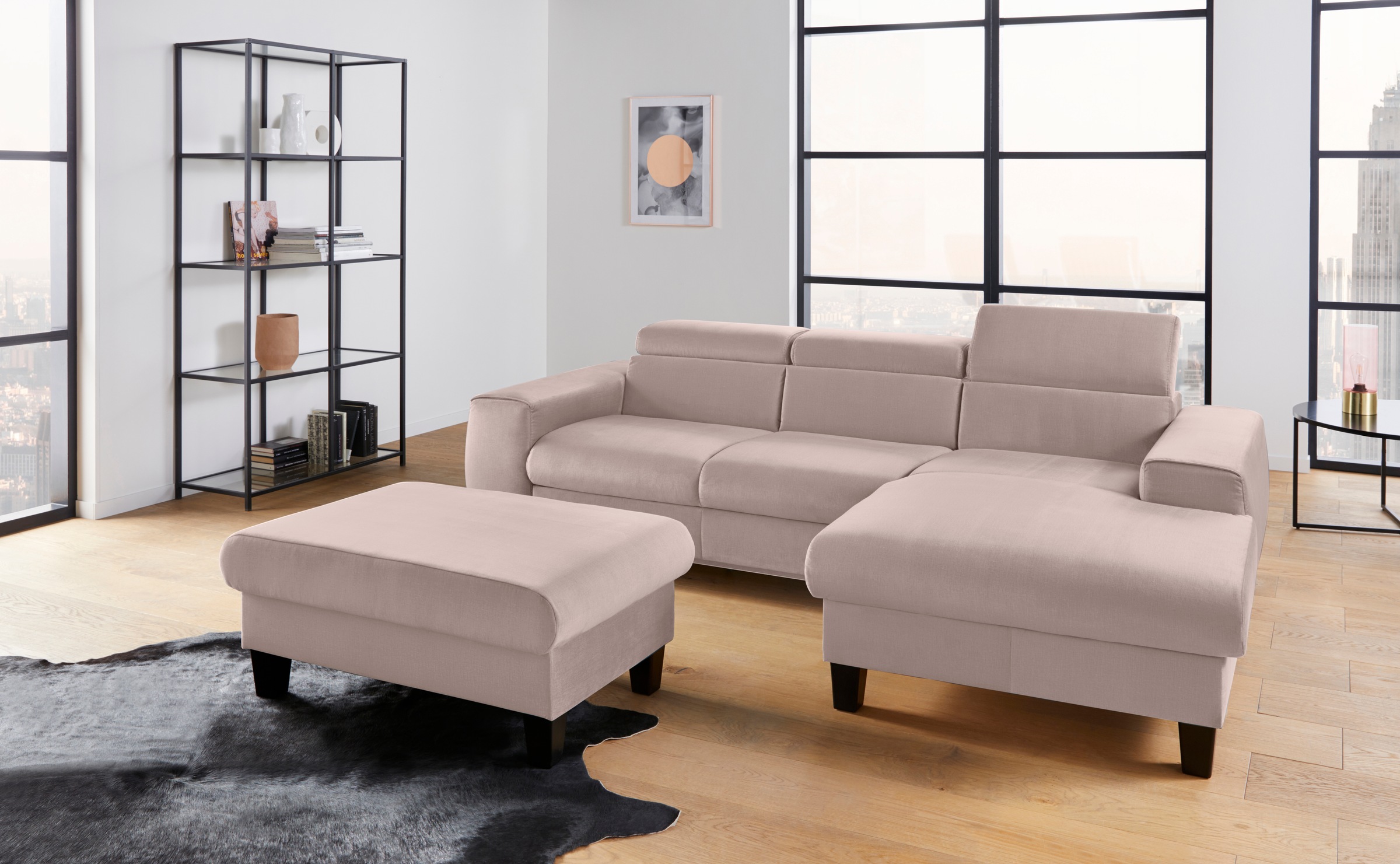 COTTA Ecksofa »Morven L-Form mit Kopfteilverstellung«, wahlweise mit Bettfunktion, Bettkasten & Wireless-Charger