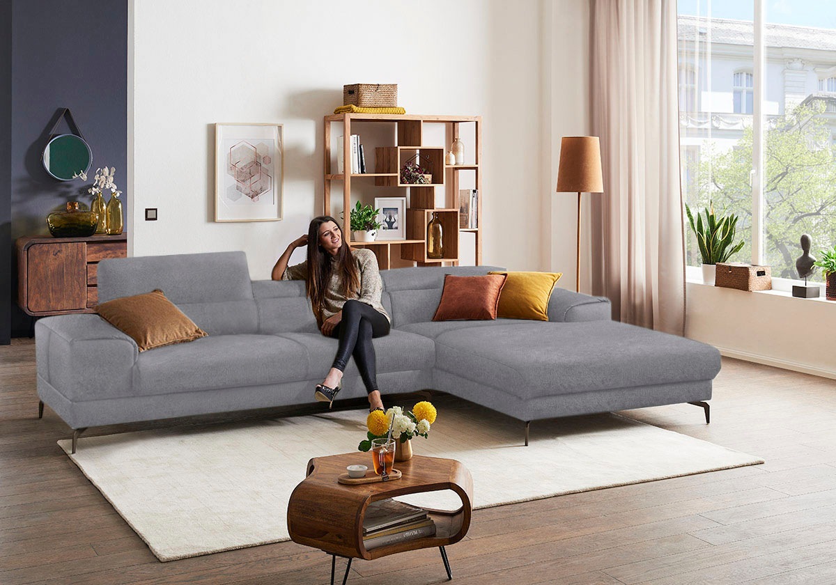 W.SCHILLIG Ecksofa »piedroo, Designsofa mit tollem Sitzkomfort, bequem und elegant, L-Form«, Kopfteilverstellung, wahlweise mit Sitztiefenverstellung, Breite 343cm