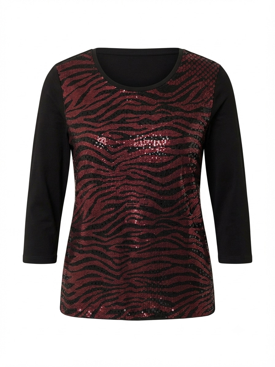 Seidel Moden 3/4-Arm-Shirt mit Animal-Pailetten / Rundhals / MADE IN GERMANY