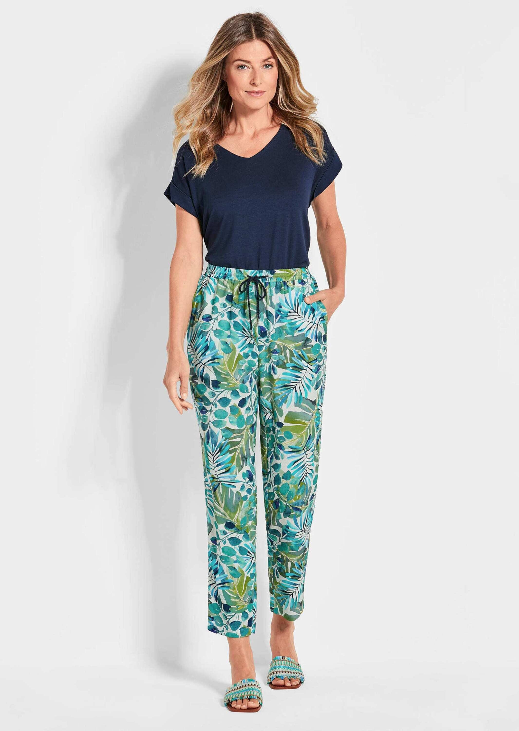 GOLDNER Stoffhose »Kurzgröße Florale Schlupfhose SARA grün«