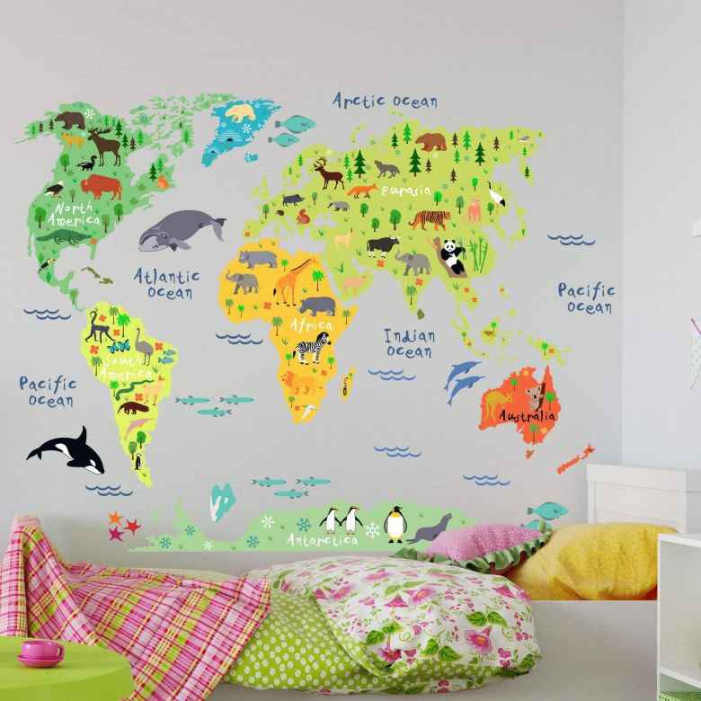Wall-Art Wandtattoo »Tiere Weltkarte - Englisch«, (1 St.) bestellen | BAUR | Wandtattoos
