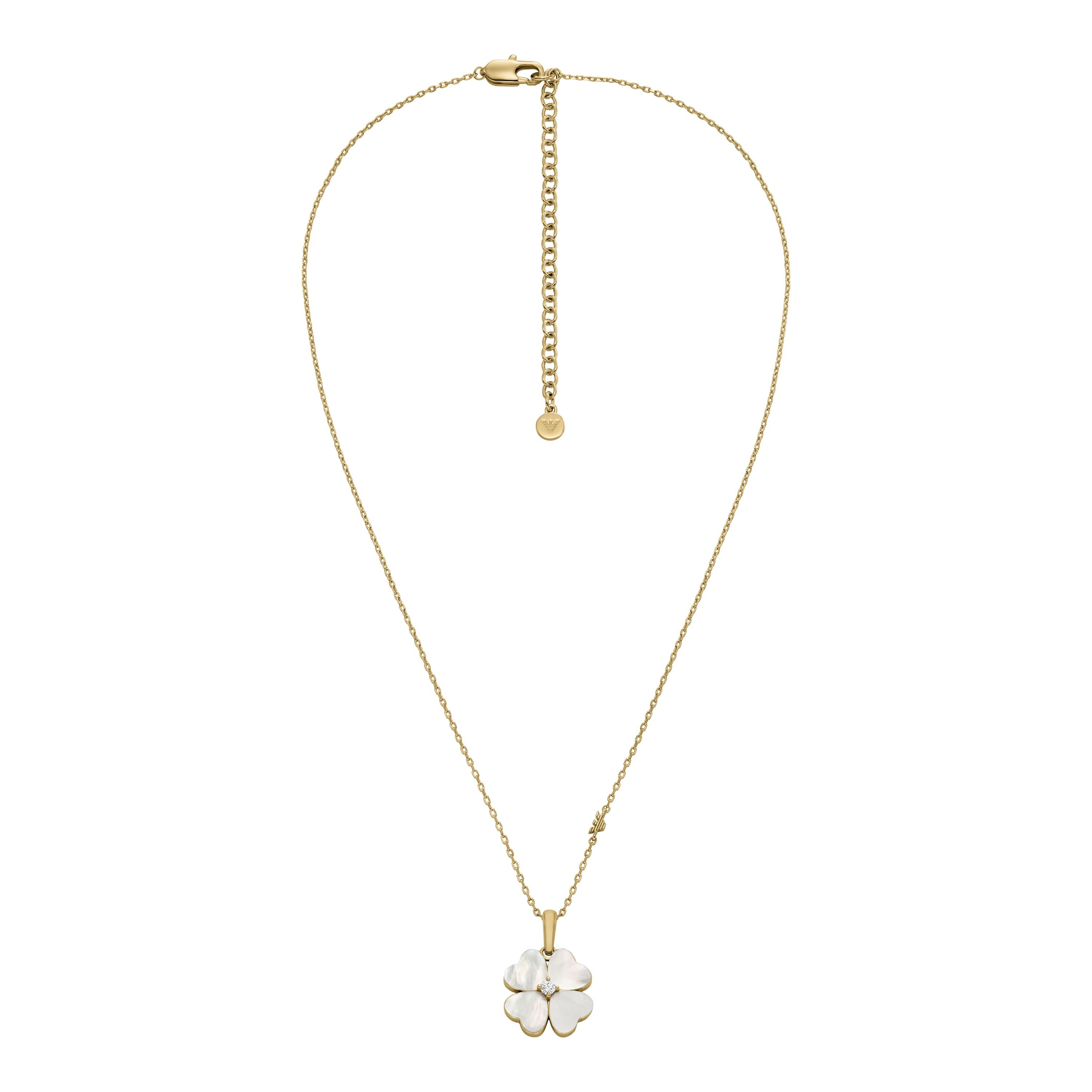 Emporio Armani Kette mit Anhänger »Schmuck Geschenk Metall Kleeblatt« mit Zirkonia (synth.) - mit Perlmutt