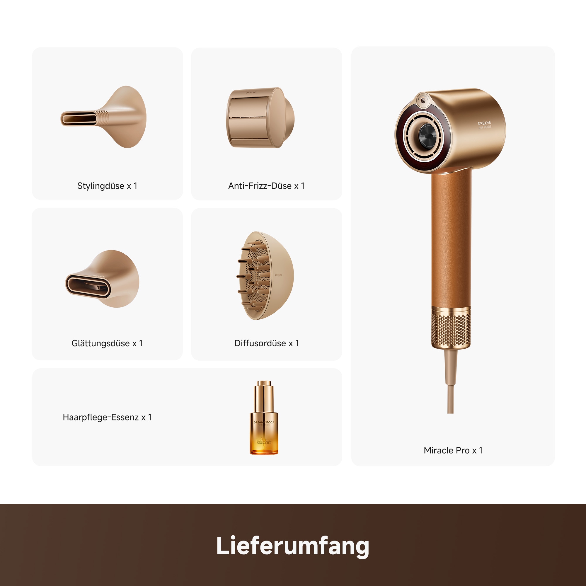Dreame Haartrockner »Miracle Pro« 1.600 W 4 Aufsätze 1.600 Watt, Essenz-Infusionsnebel, Rotlichtfunktion, Ionentechnologie
