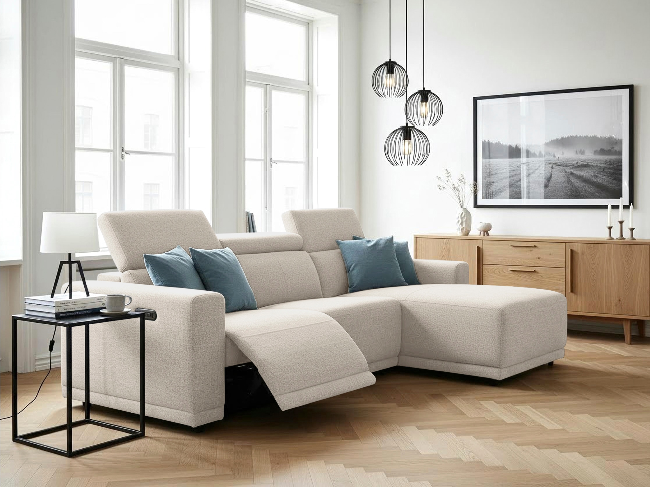 OTTO home Ecksofa "LEOO" mit USB A/C-Anschluss. Federkern, verstellbaren Kopfstützen, Webstoff