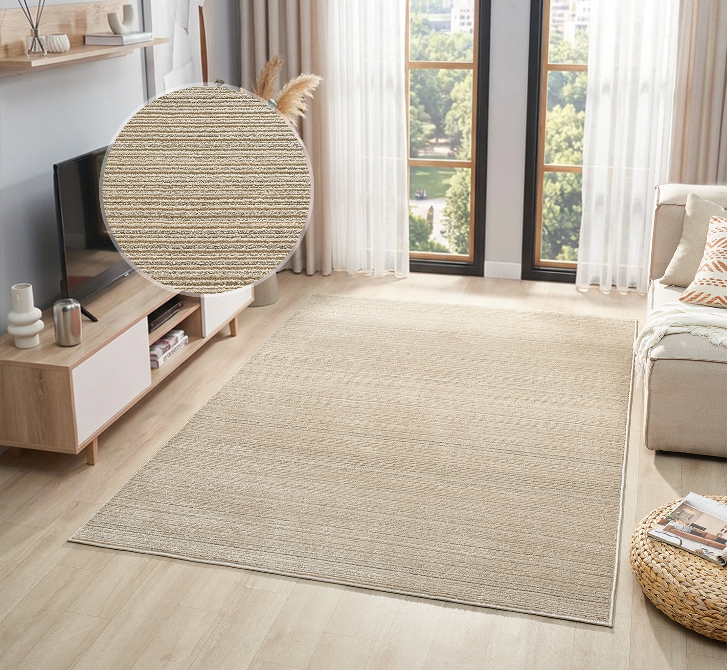 OTTO home Teppich "Noolan, Hoch-Tief-Struktur" rechteckig 9 mm Höhe gestreift, Streifen, weich, Wohnzimmer, Schlafzimmer, Esszimmer