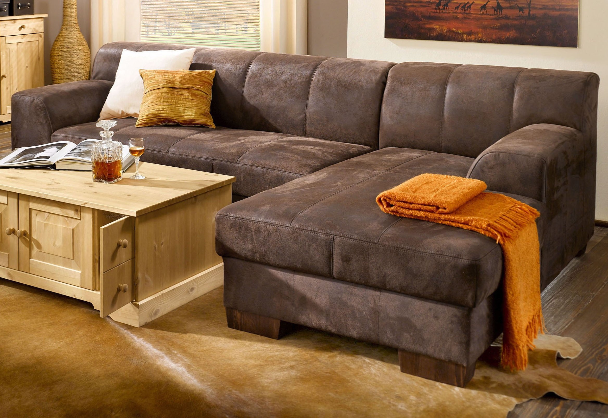 Home affaire Ecksofa »Falk klare Linien, elegant und zeitlos, L-Form«, mit Federkern und wahlweise mit Bettfunktion