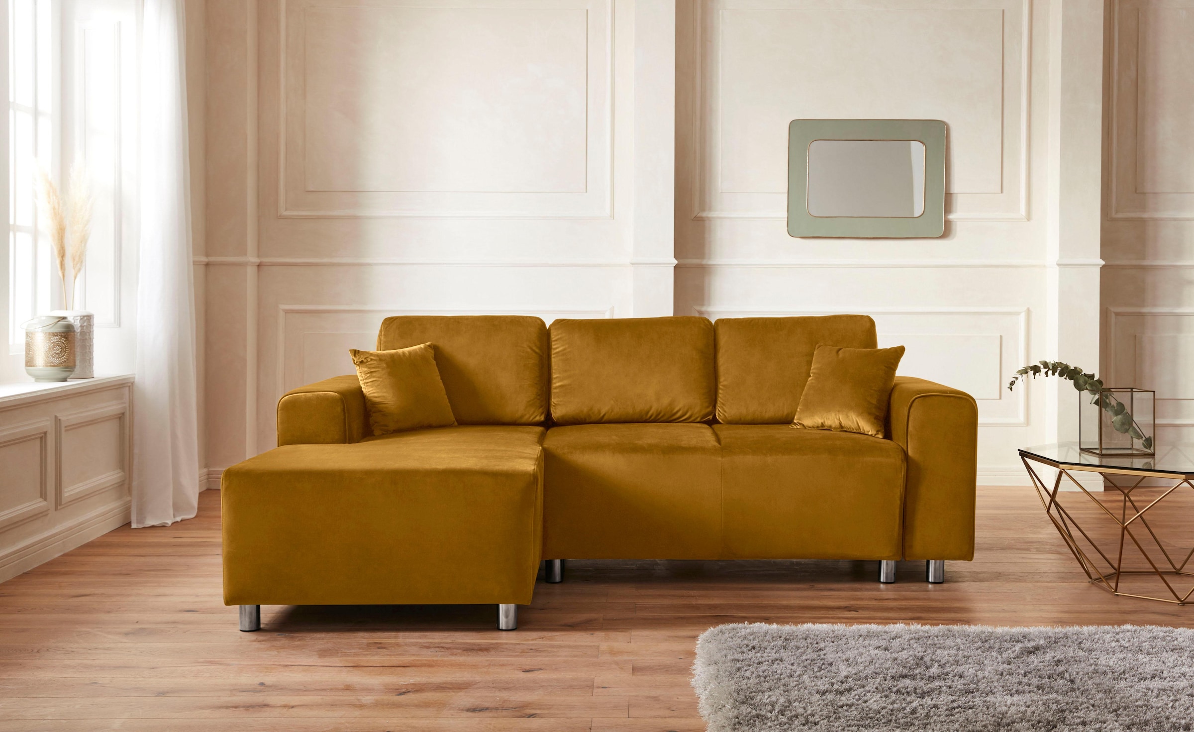 Home affaire Ecksofa "Györ" L-Form, wahlweise mit Bettfunktion und Bettkasten incl. 2 Zierkissen