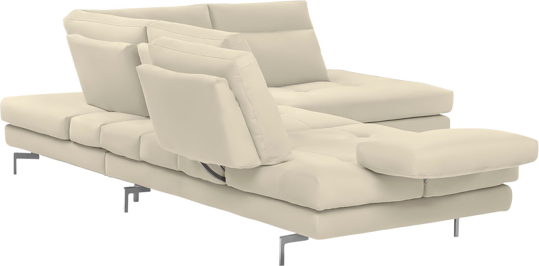 CALIA ITALIA Ecksofa »Toby Wing, L-Form, Multifunktionssofa, bequem und edel«, Sitztiefenverstellung und Armteilfunktion, Füße chrom glänzend