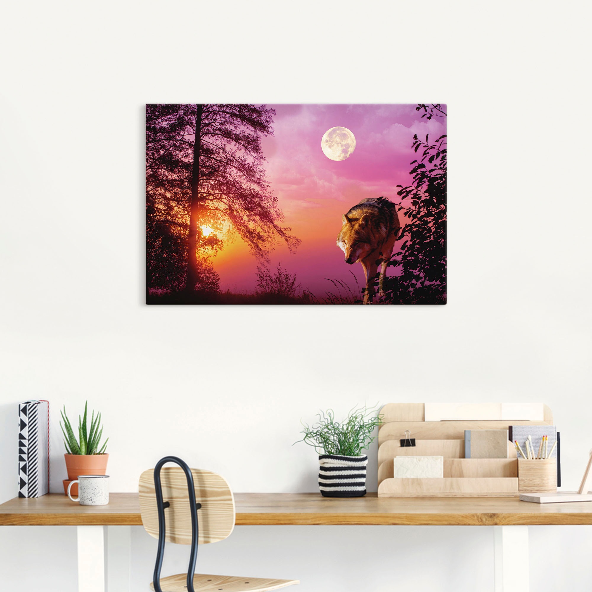 Artland Leinwandbild "Wolf im Vollmond" Wolfbilder 1 Stk. tlg. auf Holzrahm günstig online kaufen
