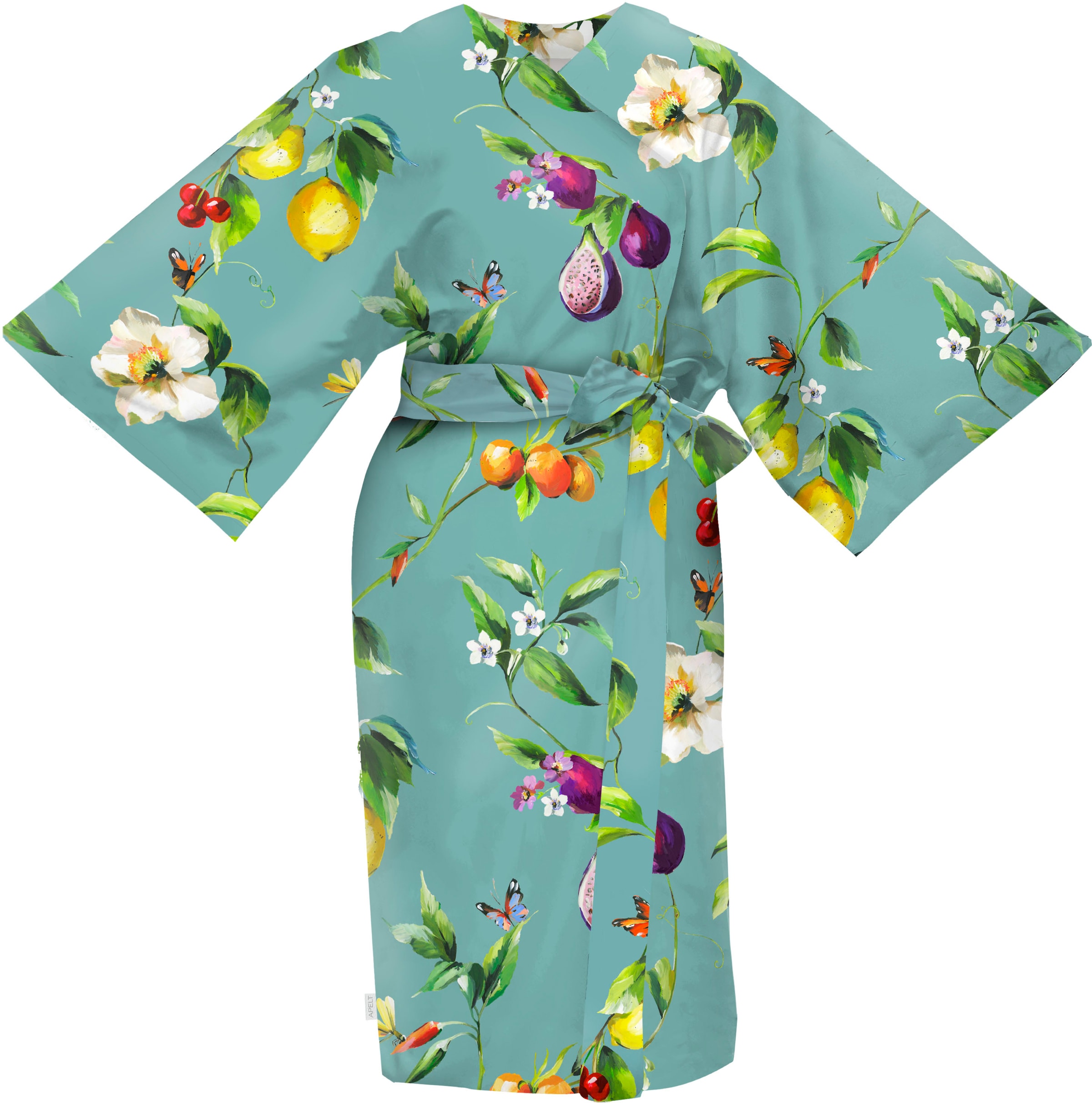 APELT Kimono »Limone GOTS organic«, (1 St.), Gemalte Sommerfrüchte und südliche Blütenzweige mit Schmetterlingen