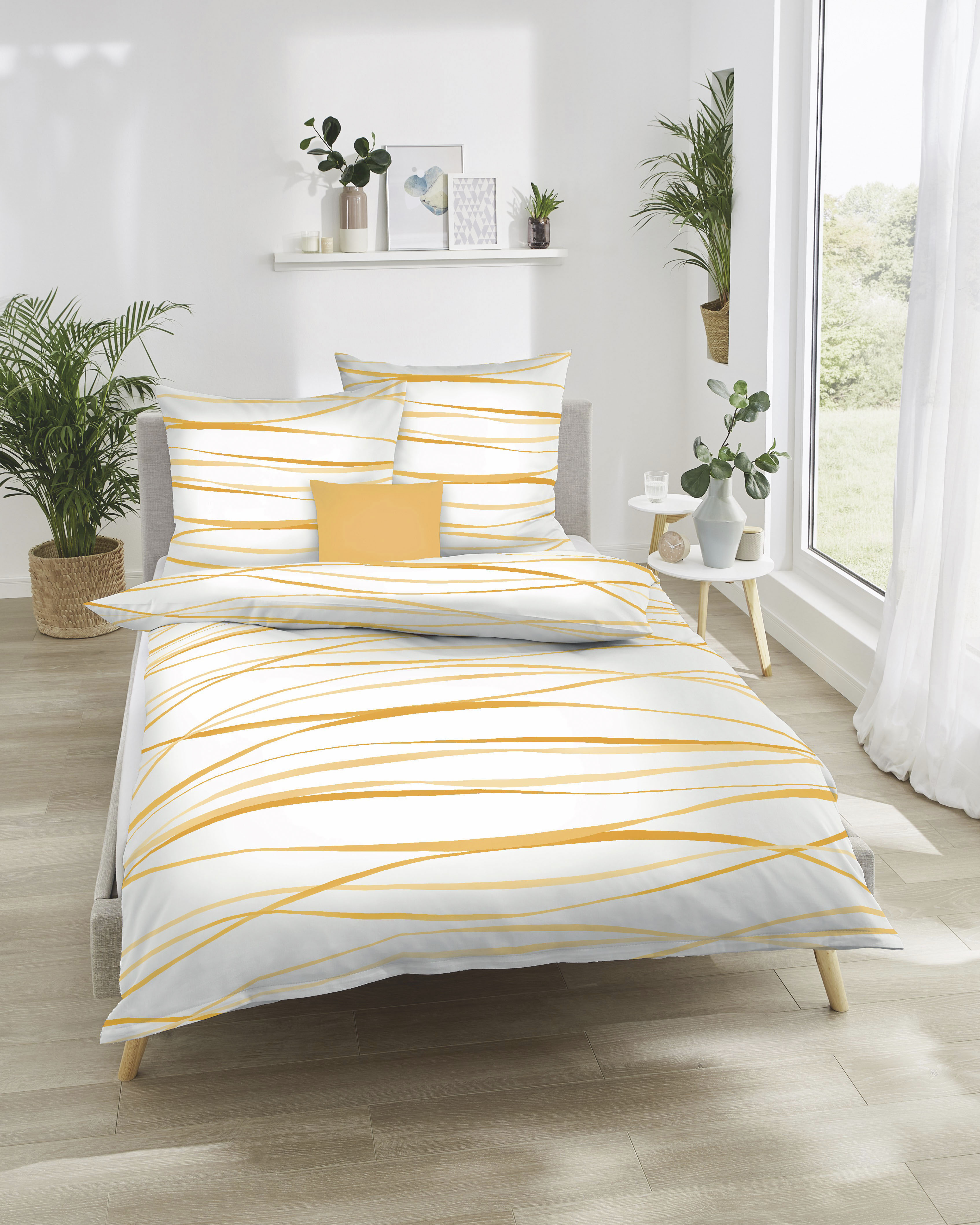 Kaeppel Bettwäsche "MOTION, IN GR. 135X200, 155X220 ODER 200X200 CM, MIT REIßVERSCHLUSS" 2 Stk. aus Baumwolle, mit feinen Wellenlinien, wahlweise mit Wendeoptik